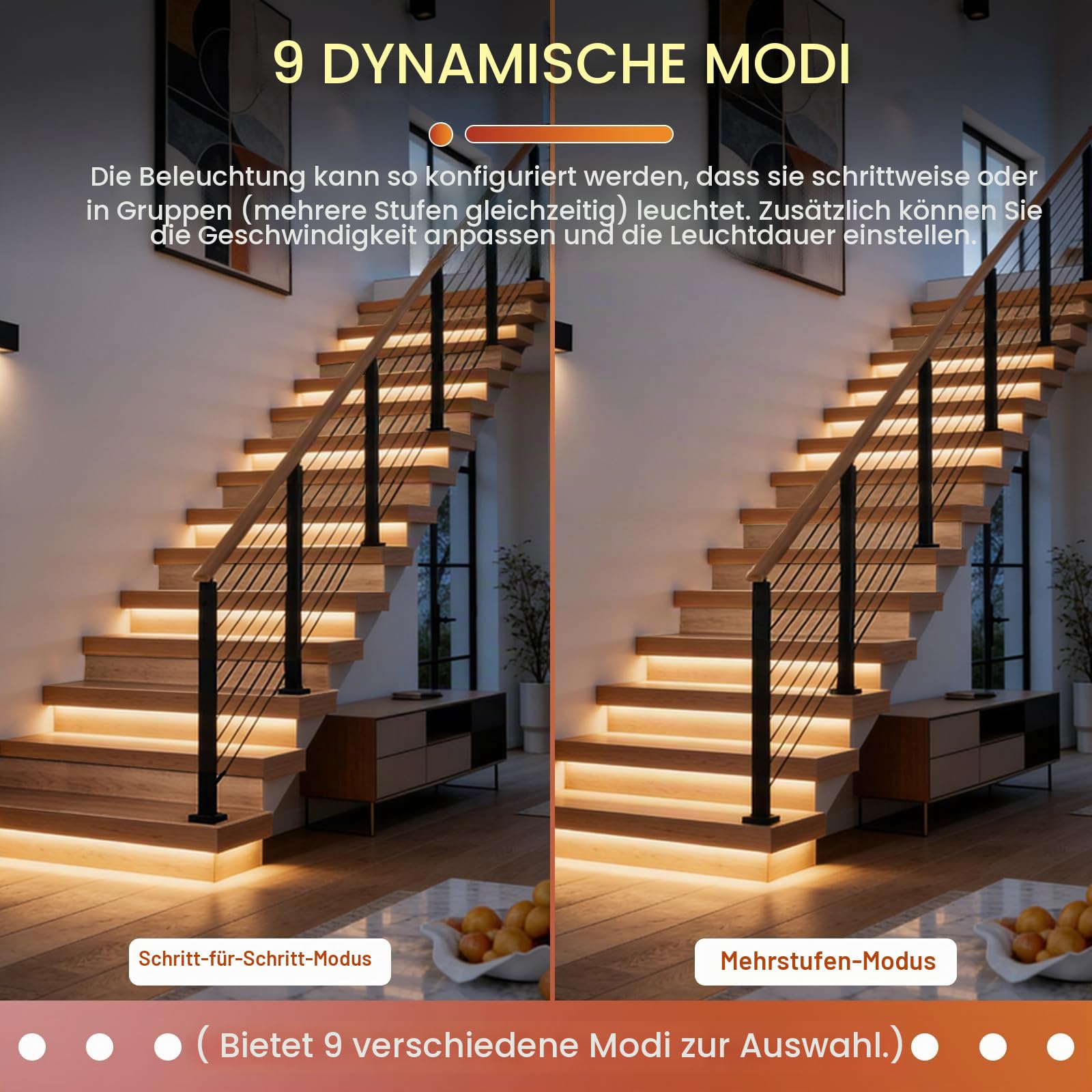 Intelligente Treppenbeleuchtung 13 Stufen Warmweiß 3000K | Bewegungsmelder Treppenlicht mit App & RF-Fernbedienung, Bluetooth Smart Stair Light, COB LED Streifen Indoor