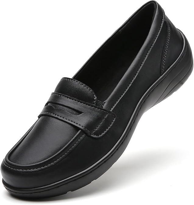 QAE Loafers for Women Leather Shoes Orthopedic Shoes Comfort Casual Slip On Walking Shoes Dress Shoes Flat Work Shoes