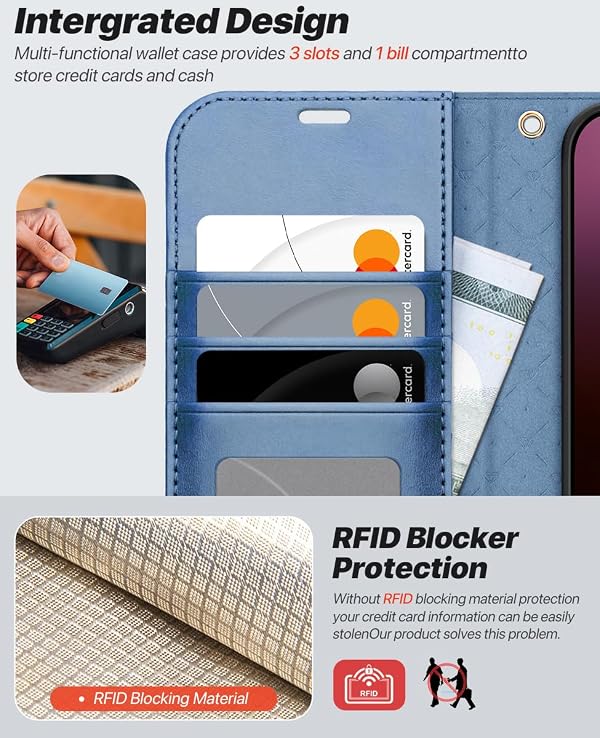 OCASE Compatible with iPhone 16 Wallet Case with Card Holders, Magnetic Detachable 2 in 1 Flip PU Leather Phone Case Cover Folio RFID Blocking Kickstand for 6.1 Inch iPhone16-Light Blue by OCASE - Image 5