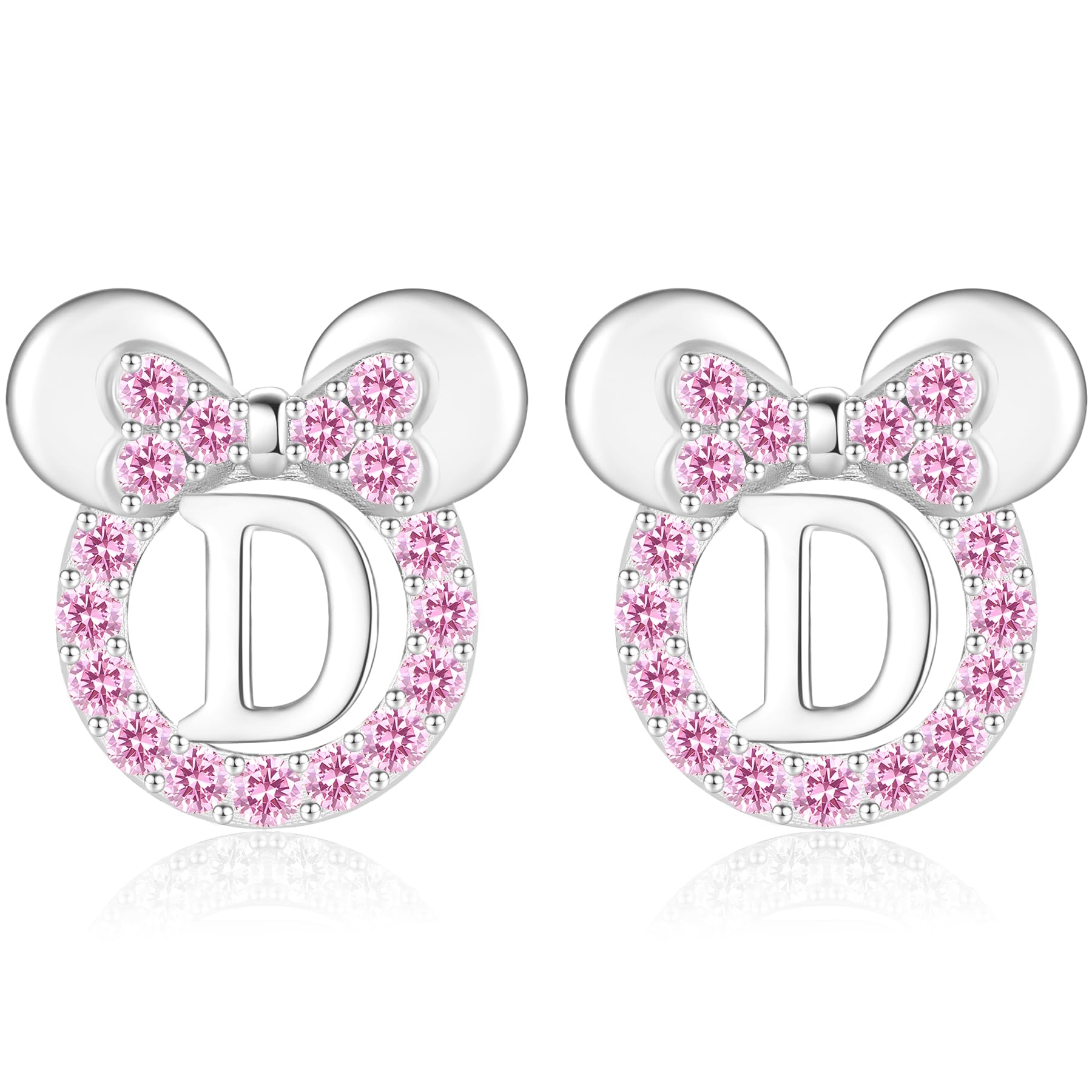 925 Sterling Silver Earrings for Girl Women: Hypoallergenic Initial Earrings with Pink Cubic Zirconia Cute Earrings Studs for Sensitive Ears Chirstmas