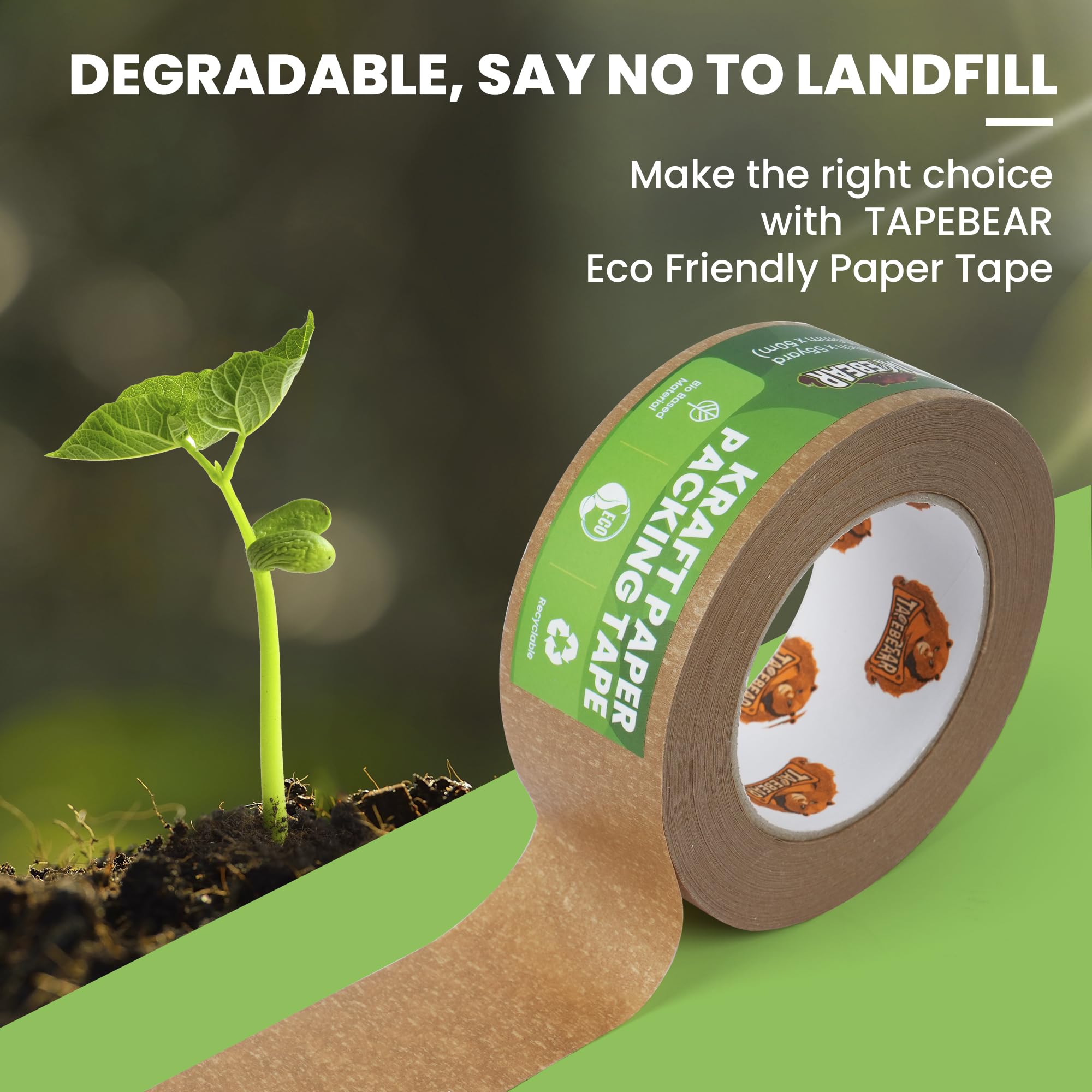 TAPEBEAR Cintas Adhesivas de Papel 50m x 50mm, Reciclable Marrón Cinta Adhesiva de Embalar para Embalaje de Cajas de Cartón de Envíos y Mudanzas, Precinto para Empaquetados Resistentes, 36 Rollo