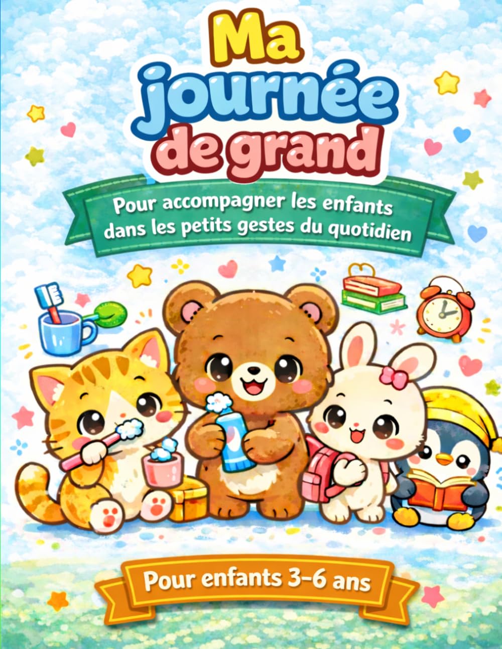 Ma journée de grand: livre de Coloriage pour Enfants 3-6 ans: Dessins Mignons d'Animaux pour Apprendre les Gestes du Quotidien et l'Autonomie - Format A4 - Lignes Épaisses