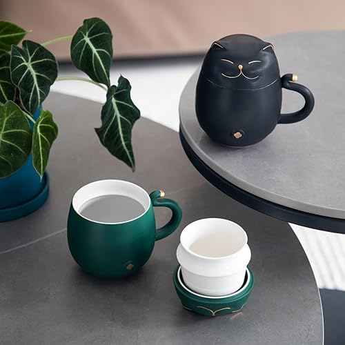Miniatura 9 de HEER Taza de té de cerámica con infusor y tapa bonita taza de café de gato de la suerte regalo para los amantes de los gatos taza de té china de
