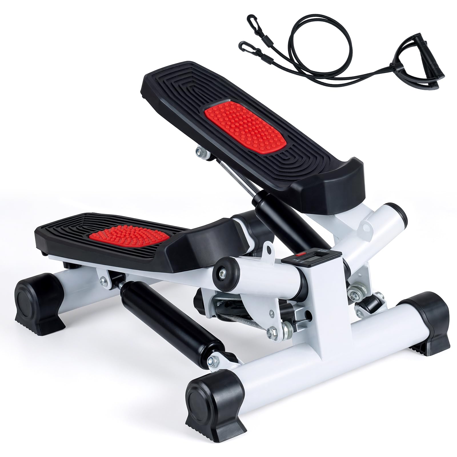 COSTWAY Mini stepper z linami Power Ropes, Swing Stepper obciążenie 150 kg | Stepper 2 w 1 z regulowanym oporem i wyświetlaczem LCD, ciche urządzenie fitness do domu i biura