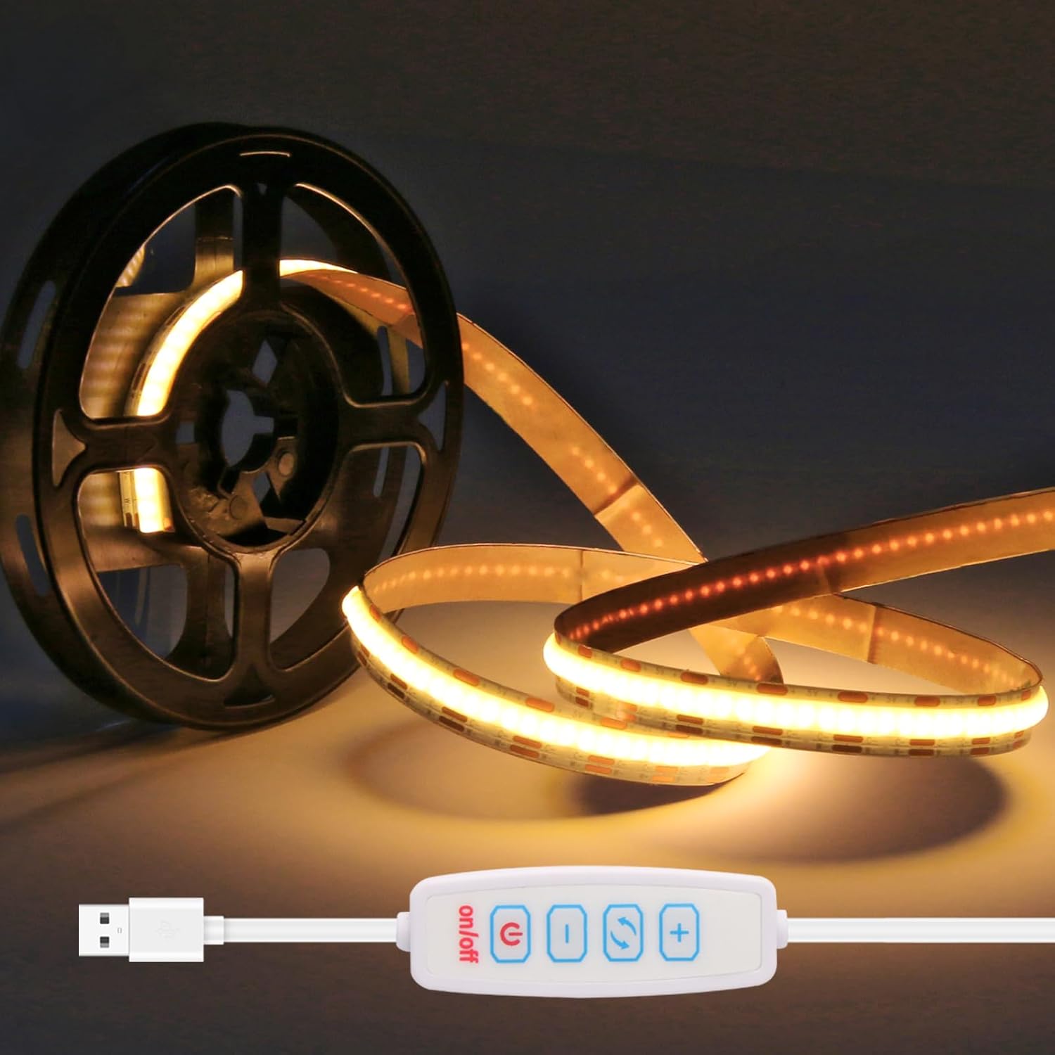 5 V USB Klebeband, LED, COB, 1 m, mit Controller, Warmweiß, Kaltweiß, verstellbar, 100 cm, 640 LEDs, dimmbar, selbstklebend, 5 V (1 m)