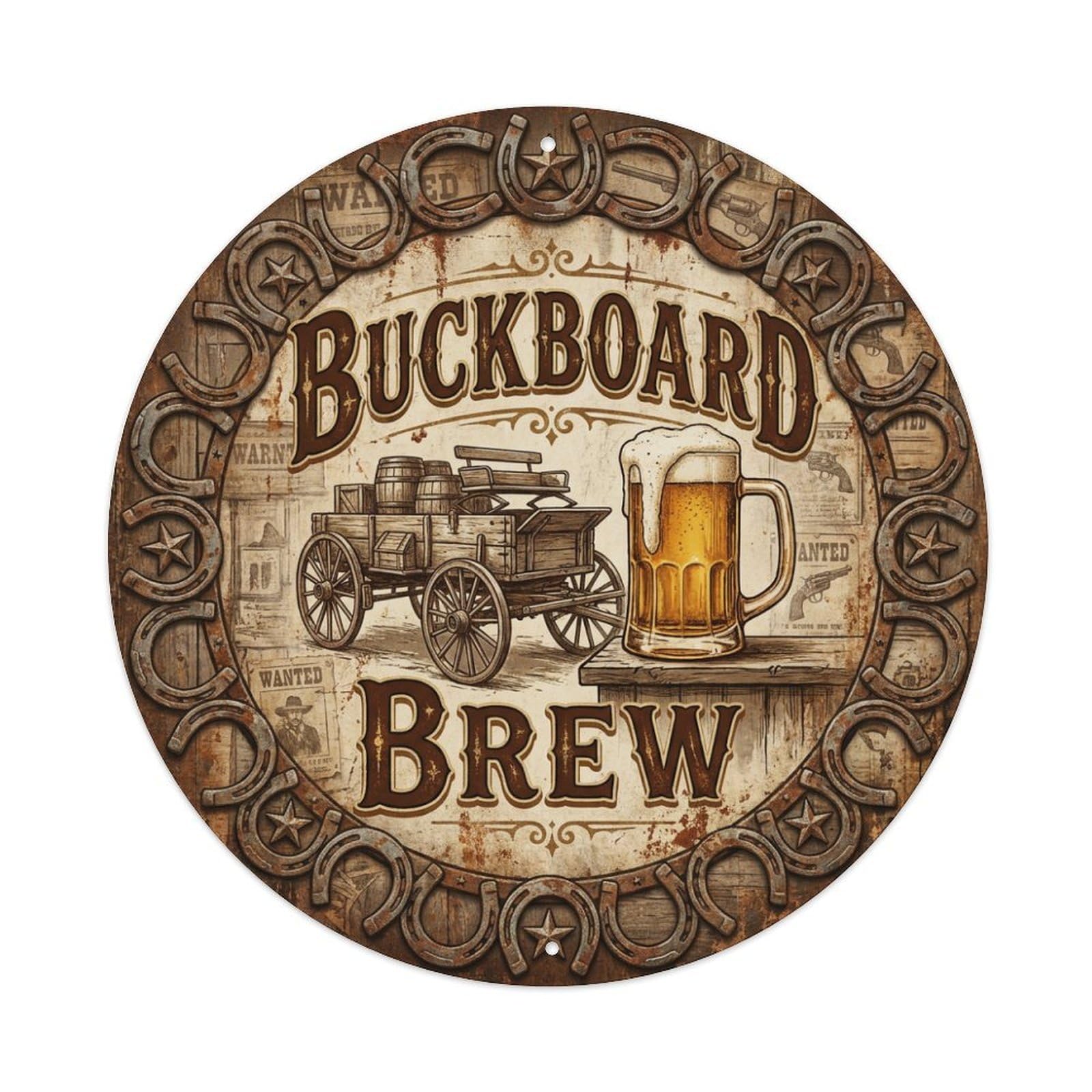 Vintage Beer Western Cowboy Buckboard Brew Retro Bar for Metal Tin Sign