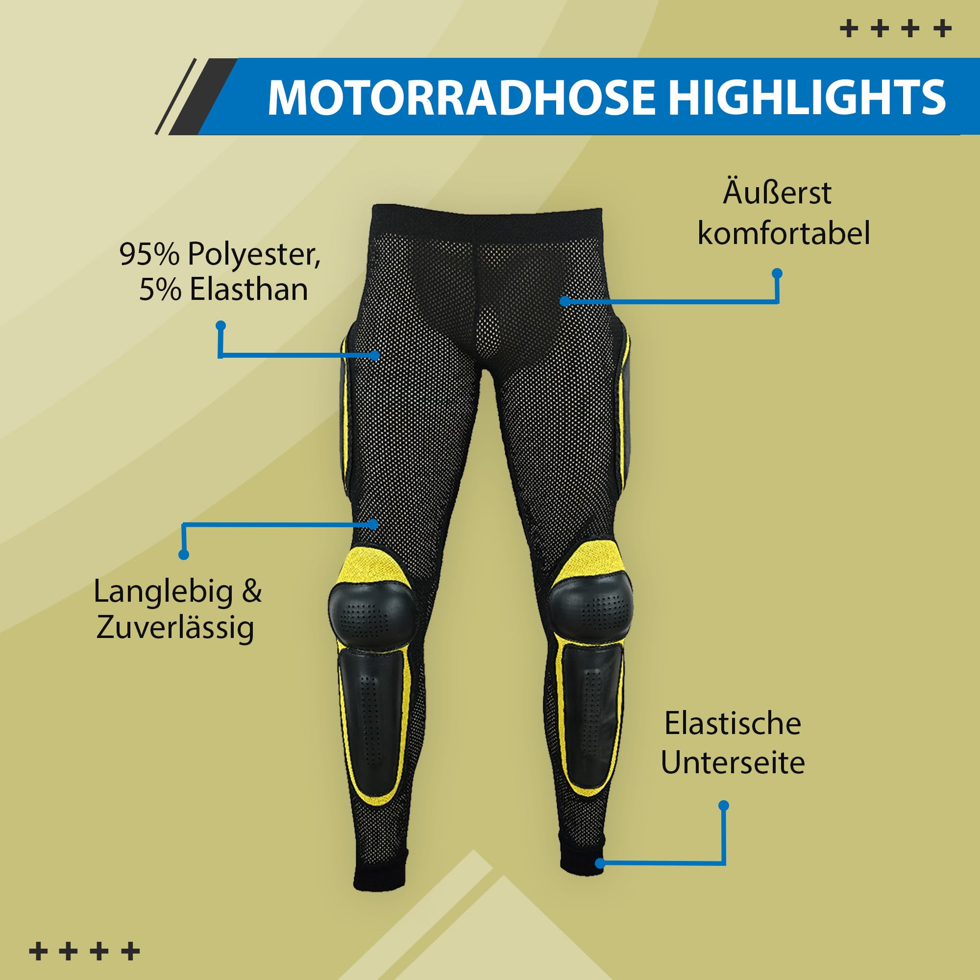 German Wear Schutz-Hosen für Erwachsene, atmungsaktive Stretch-Armor-Ausrüstung für Motorrad, Motocross und Skateboarding