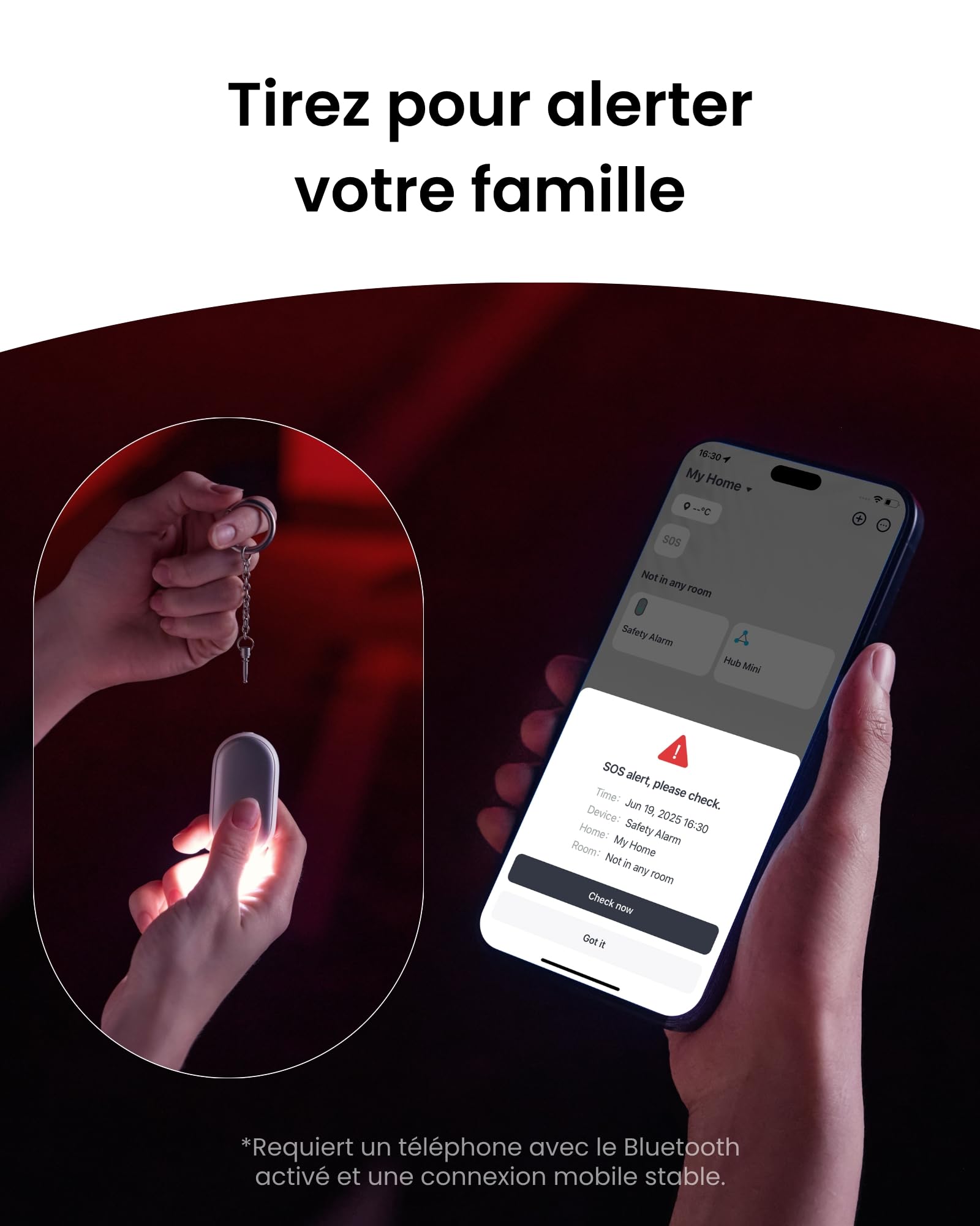 SwitchBot Alarme de Sécurité Personnelle, 130dB Sirène puissante & Lumière stroboscopique, Porte-clés d'Autodéfense IP65 avec Alertes de Localisation, Parfaite pour Femmes, étudiants et Enfants, Blanc