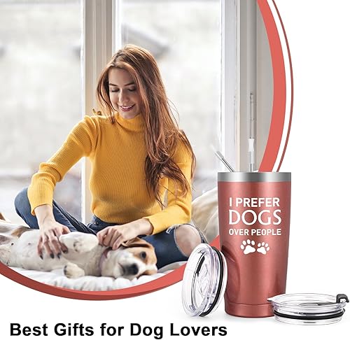 Miniatura 5 de Regalos para los amantes de los perros, vaso de acero inoxidable con texto en inglés "I Prefer Dogs Over People", regalos de mamá para mujeres,