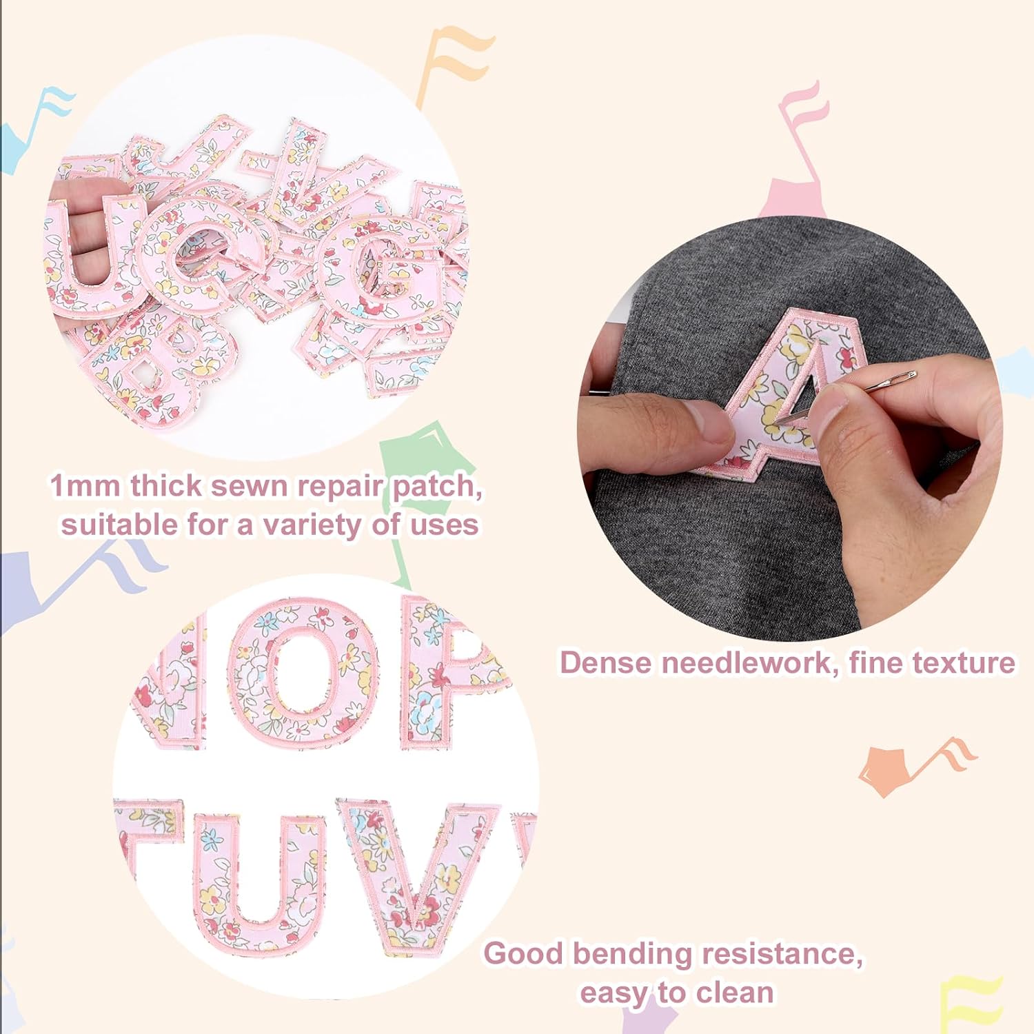 26pcs Floral Iron-on Letter Patches, Embroidered Embroidery A-Z Alphabet Initial Applique Decorative Flower Letter Sew-on Patch for DIY Clothing Clothes Fabric Hat Jacket Backpack Crafts (Pink) - Image 3