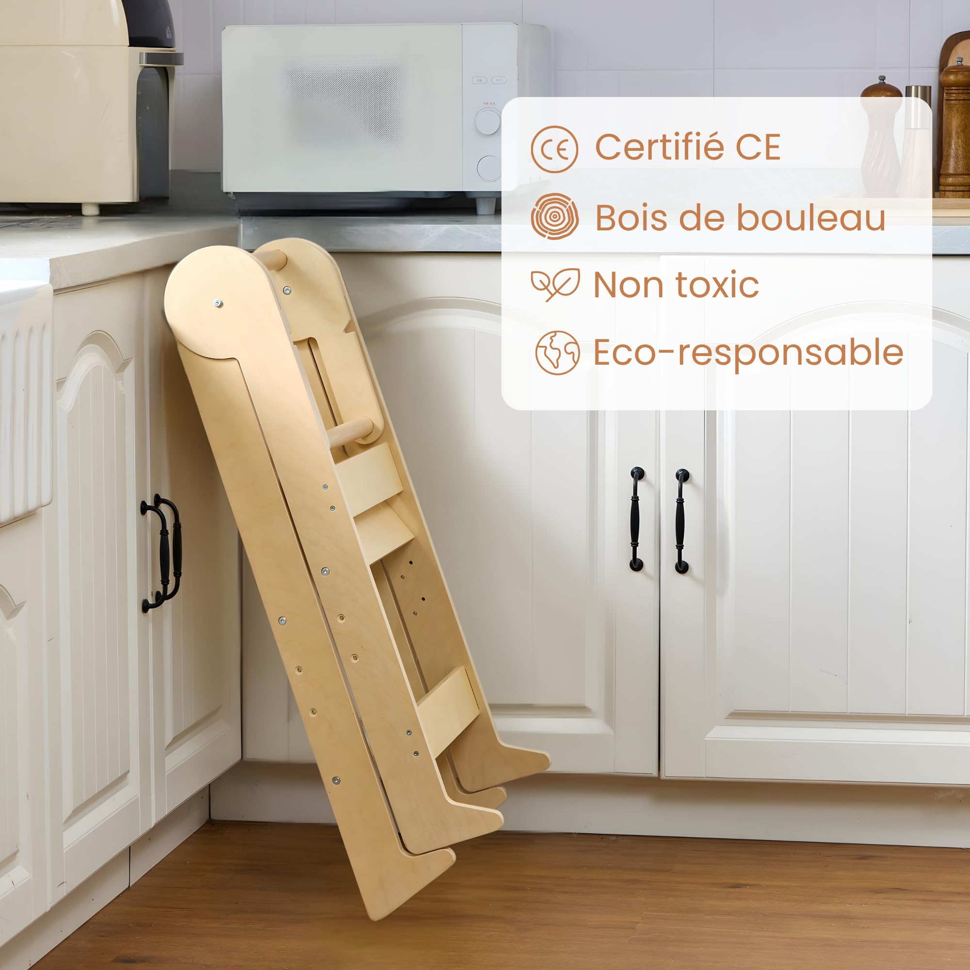Tour d'Observation Montessori Pliable Bois de Bouleau 80kg 3 Hauteurs Réglables CE Sécurité Anti-Basculement Dès 18 Mois