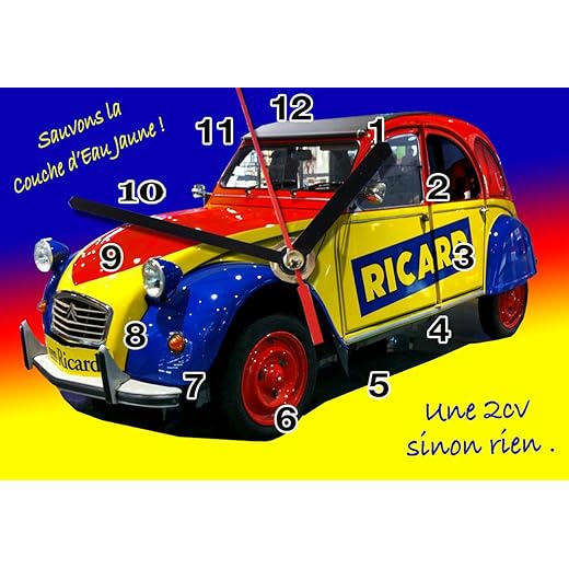 Horloge murale Ricard 2 CV - Sauvons la couche d'eau jaune