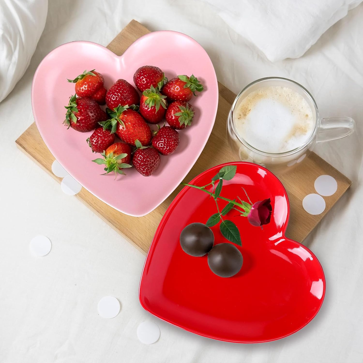 Whaline 2 Pcs Heart Shaped Ceramic Dessert Plate Pink Red Salad Dinner Steak Plate for Home Kitchen Xmas Wedding Valentine’s Day Anniversary Birthday Party Decor