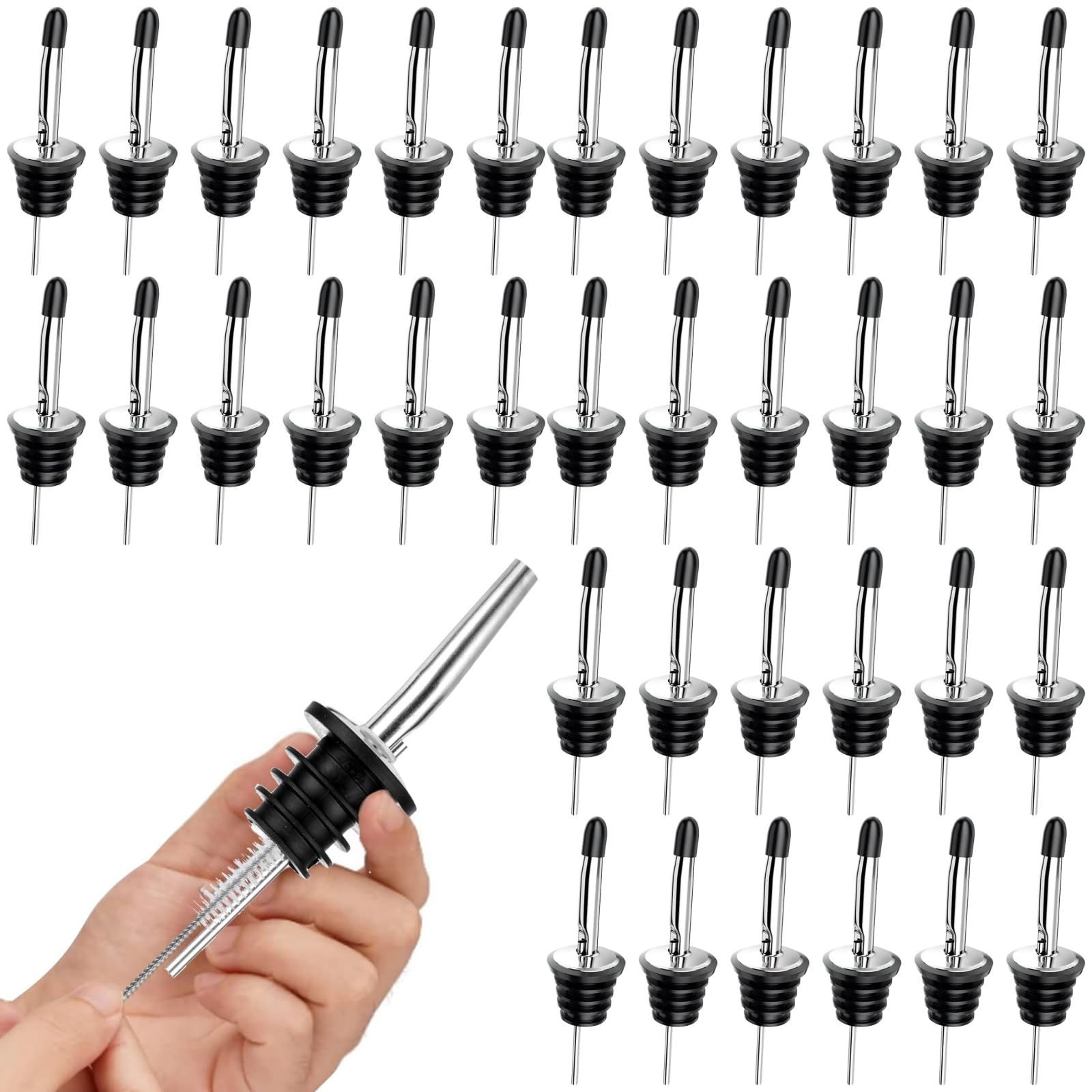 LDHHYH 36PCS Bottle Pourers for Spirits, Liquor Pourer Spout Stainless Steel, Speed Spirits Pourers with Caps, Oil Bottle Pourer Spout for Pours Liquid, Olive Oil, Wine