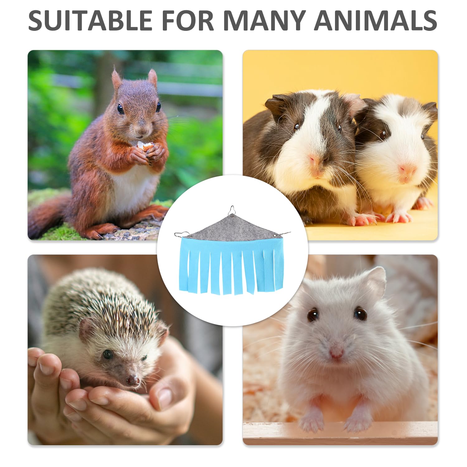 Lot de 2 hamacs pour cochon d'Inde avec 6 crochets - Accessoire de cage - Cachette en tissu - Hamac petit pour lapin et hamster (bleu, vert)
