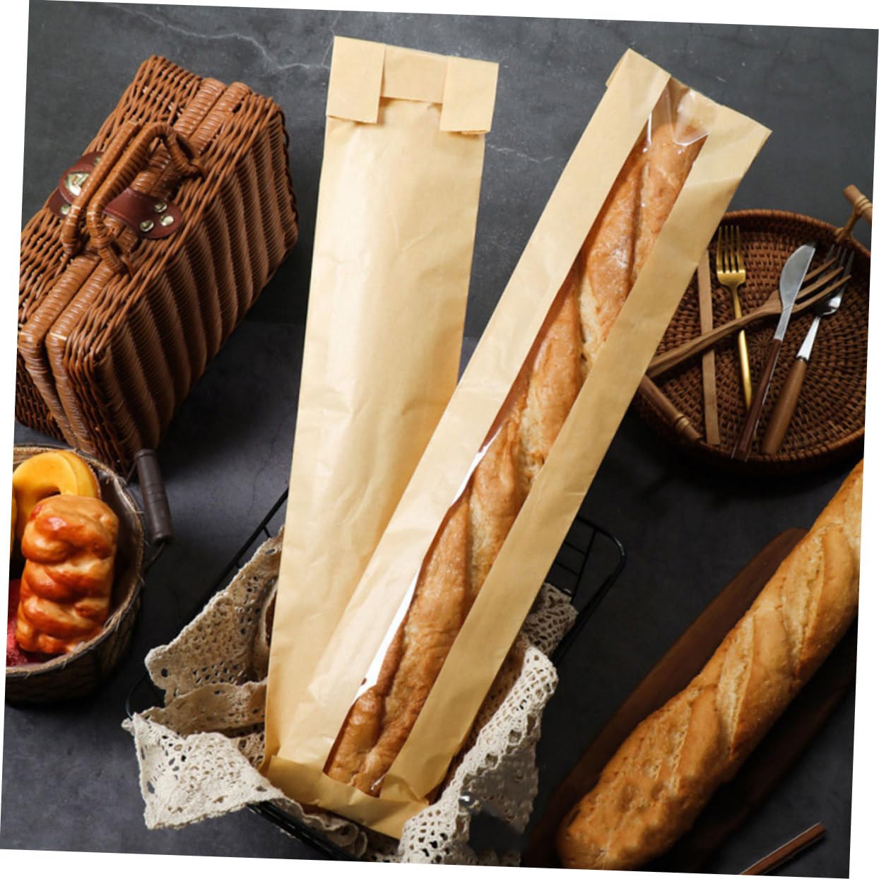 COLLBATH 50 Stück Brottüten aus Papier mit Sichtfenster Lebensmittelecht für Laibbrot Bäckerei und Festliche Verpackung