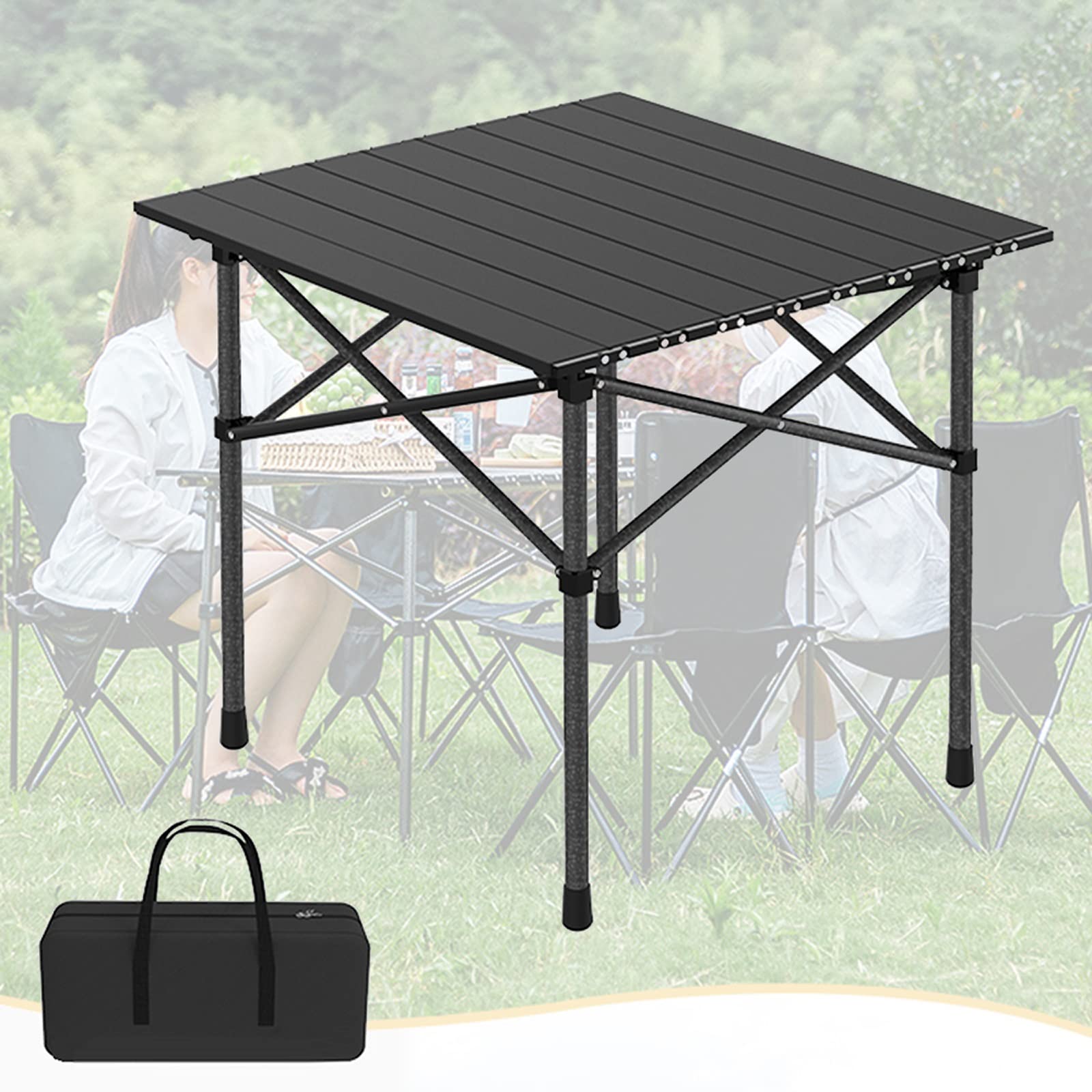 Table de Pique-Nique de Camping Pliante de 0,9 m avec sièges/Trou de Parapluie - 113 kg supporte Cette Valise légère et Pliable for Cartes Table Pliante avec chaises (Size : 50cm+2 Chairs)