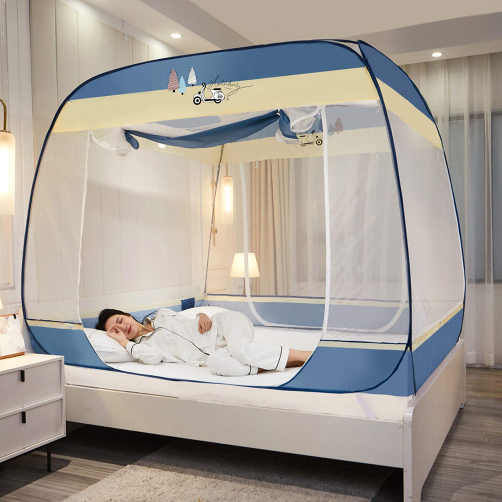Moustiquaire de lit 120x200 cm OKUOKA auvent pop up pliable bleu pour voyage
