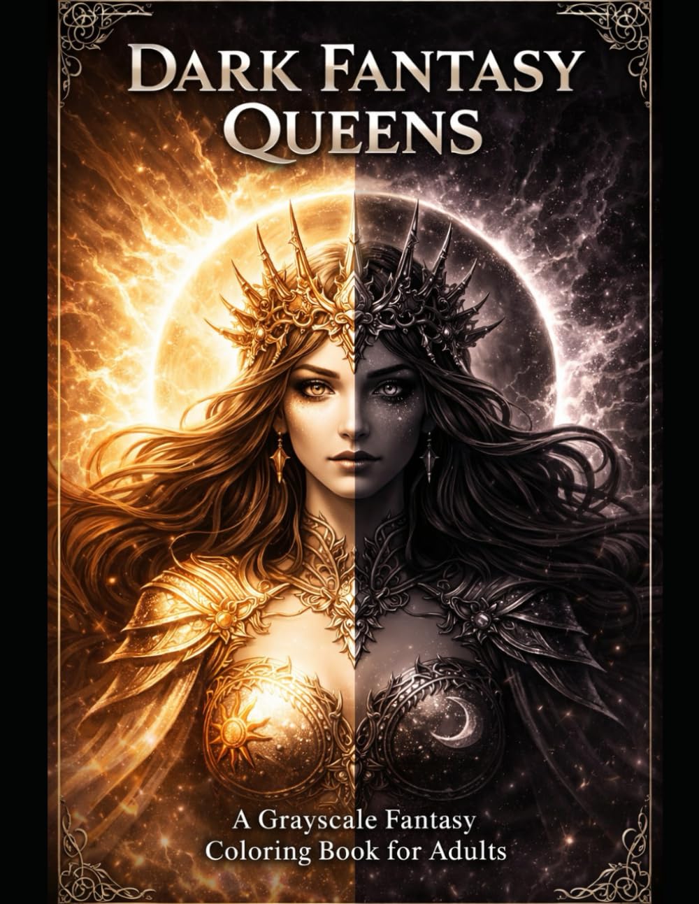 Dark Fantasy Queens: A Grayscale Fantasy Coloring Book for Adults