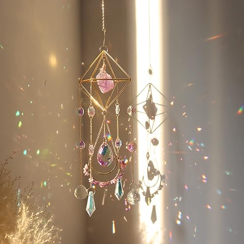 Miniatura 5 de Atrapasoles de cristal de amatista, colgante chapado en oro para ventanas, decoración de cristal de amatista curativa para el hogar, regalo para