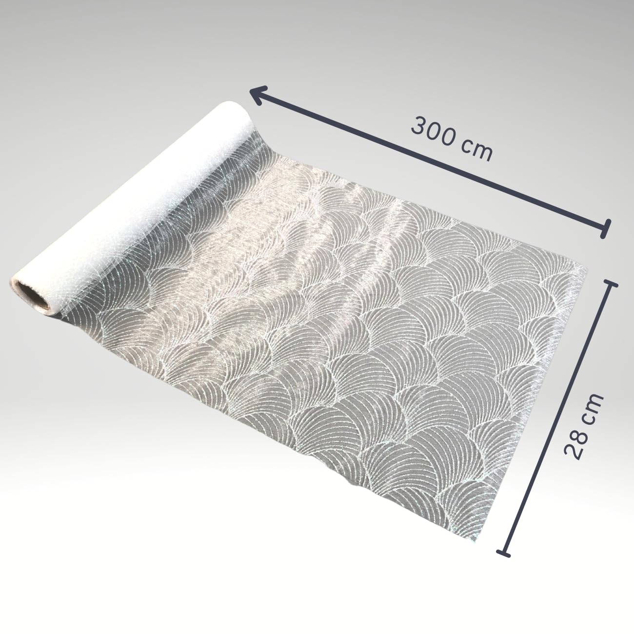 100%Mosel organza tafelloper, transparant, met sterren in goud-metallic