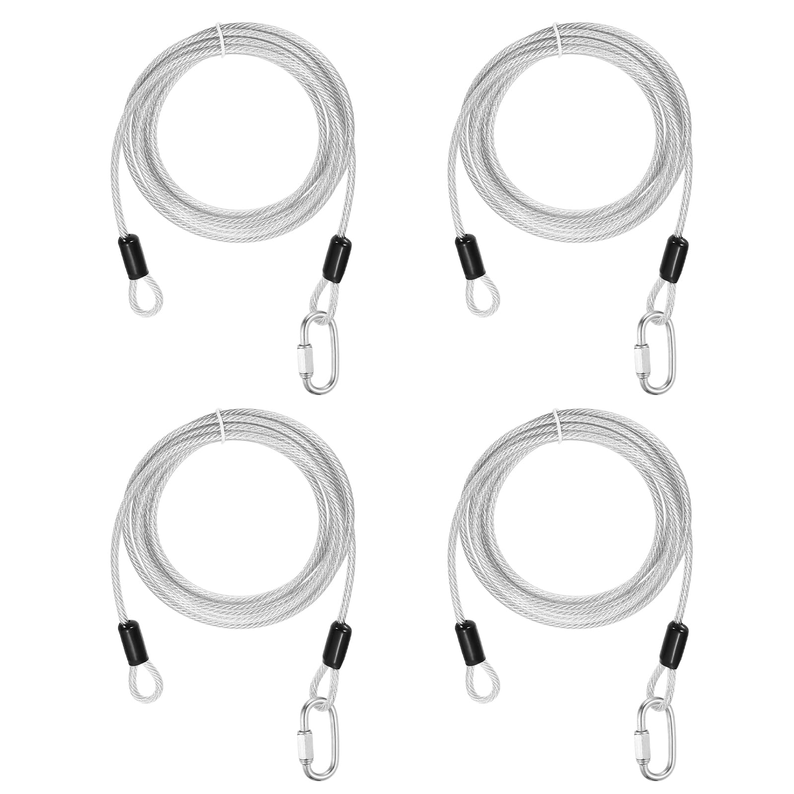 PATIKIL Security Cable Lock (5mm x 3 Meters, 9.8ft, Clear)(4 Set) Vinyl Coated 304 Stainless Steel Double Loop Flexible Wire Rope Safety Cable with Quick Links Locking Connectors