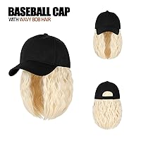 Vista 2 de AynnQueen Gorra de béisbol con extensiones de cabello para mujer, gorra ajustable con peluca sintética adjunta de 24 pulgadas, cabello ondulado