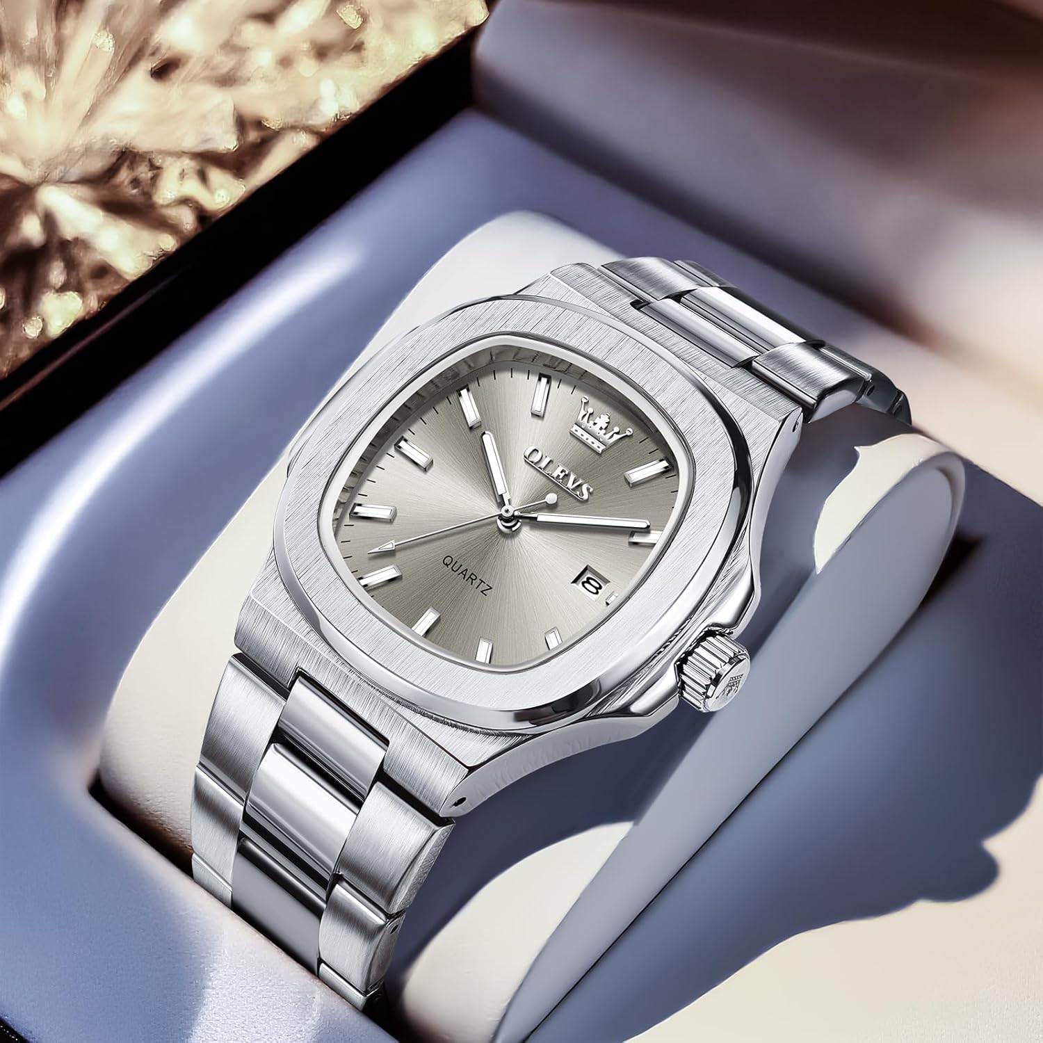 OLEVS Men's Large Face Stainless Steel Watch, Classic Rose Gold Silver Tone Octagonal Three-Hand Analog Quartz Mens Dress Watch, Luxury Easy to Read Calendar Date Waterproof Big Wrist Watches for Men - Image 8