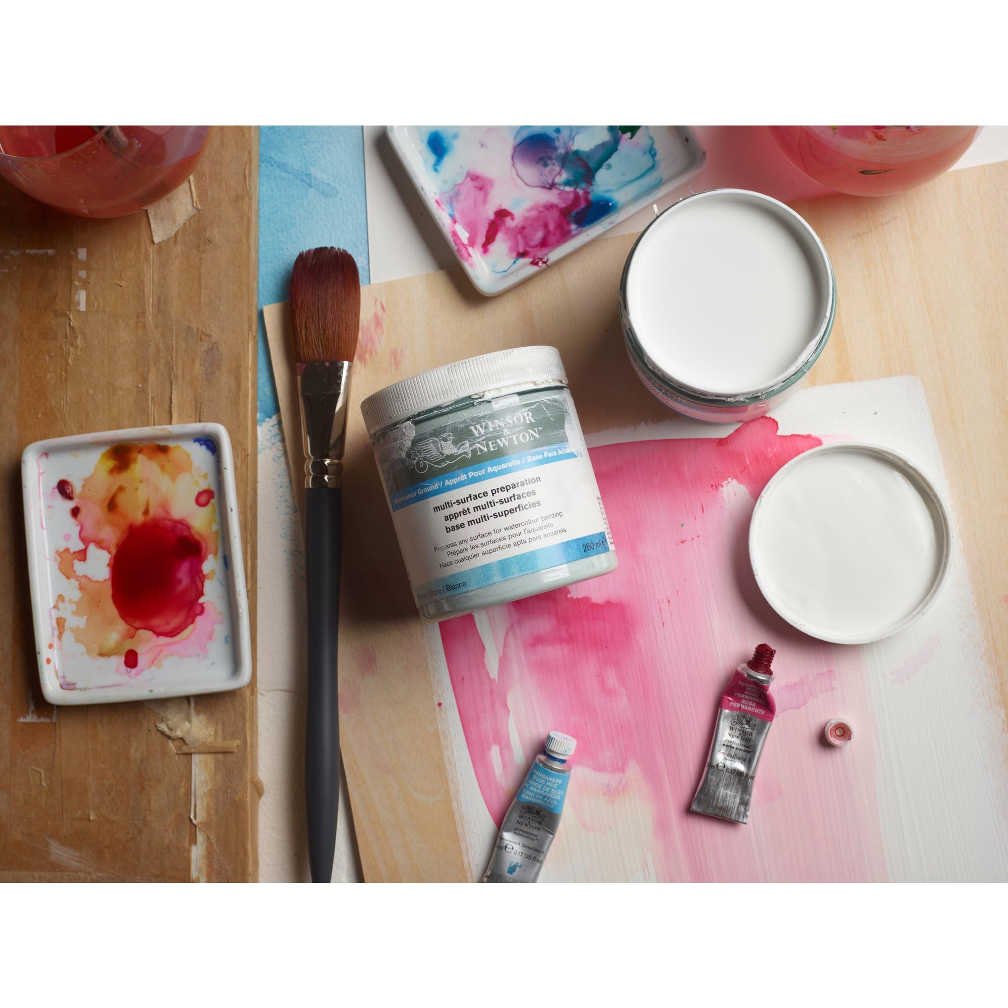 Winsor & Newton 3060002 Aquarell Grundierung Transparent 250 ml (Watercolor Ground) – Für Leinwand, Holz, Glas, Metall & Kunststoff – Unsichtbare Grundierung für leuchtende Farben
