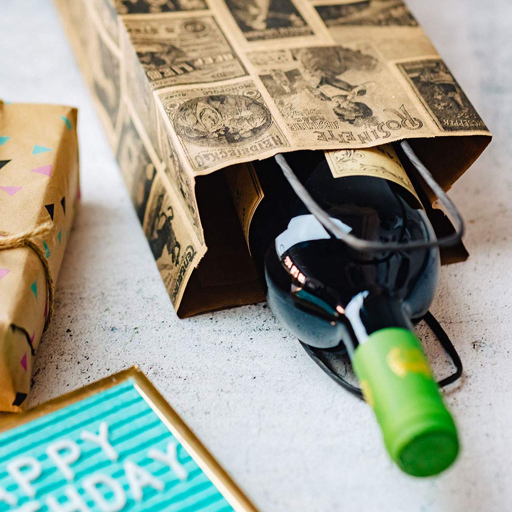 BIOZOYG bolsa para botellas bolsas de regalo 250 unidades 14 + 8 x 40 cm Vintage Bolsa para Botellas Bolsa para Vino Compostable Sostenible Embalaje de Regalo Vino