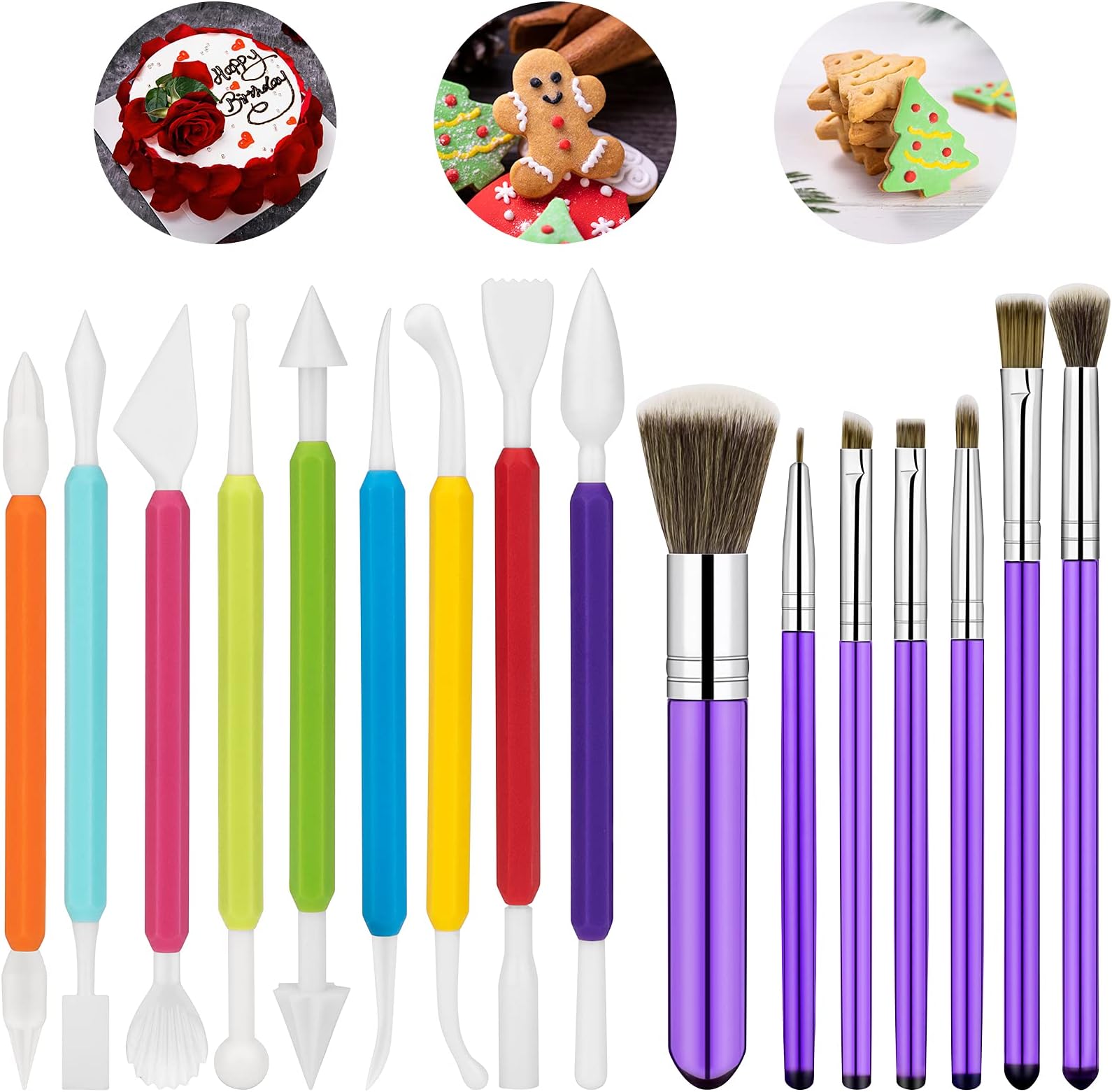 16 Pieces Cake Decorating Tools, 7PCS Cake Decoration Paint Brushes Set and 9PCS Fondant Modeling Tools Set for Cake Cookie Sugar Decoration Supplies
