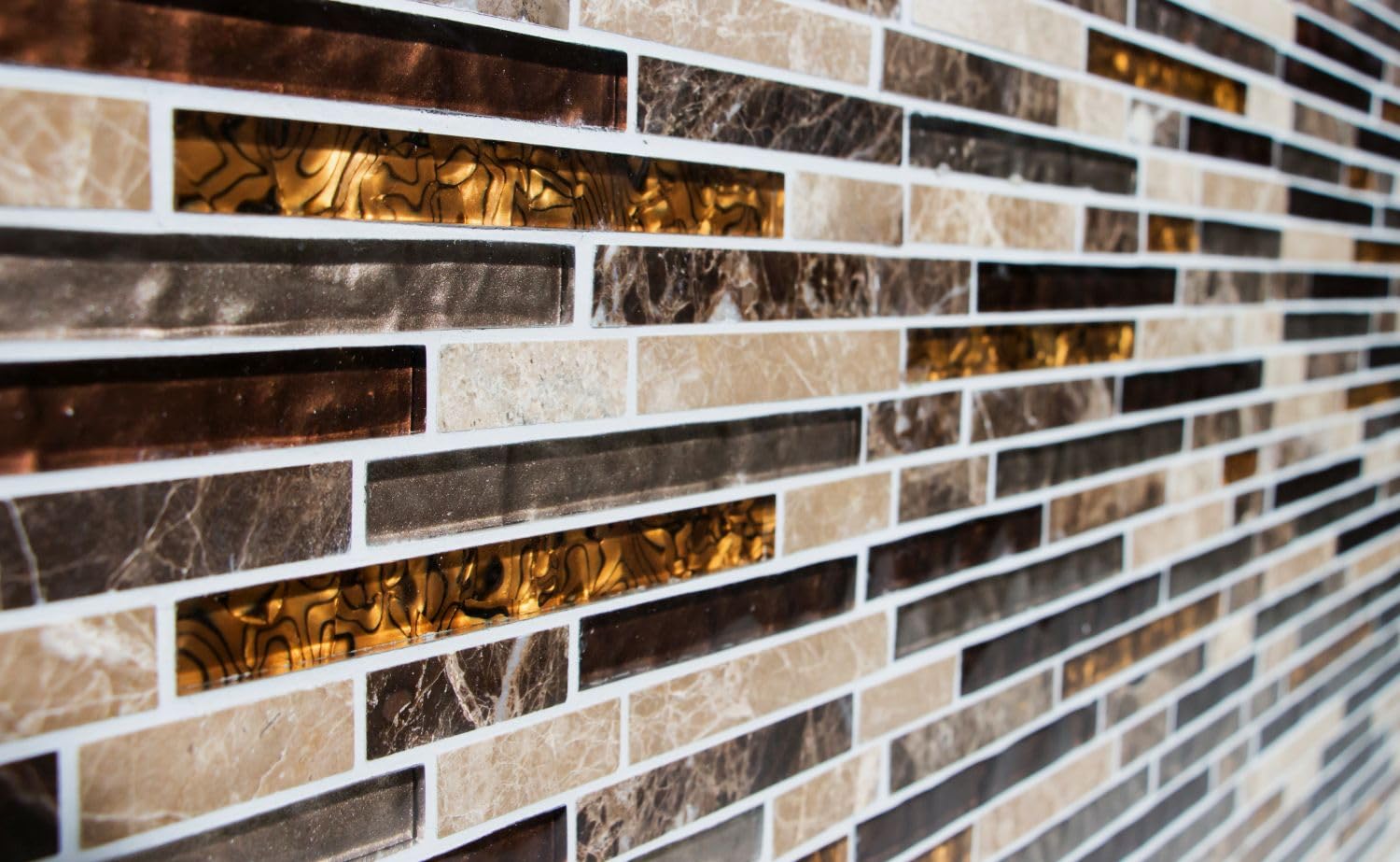 Glasmosaik Verbund Crystal/Marmor mix beige/braun Naturstein Fliesenspiegel, Mosaikstein Format: 15x48/98/148x8 mm, Mattengröße: 298x338 mm, 10 Matten