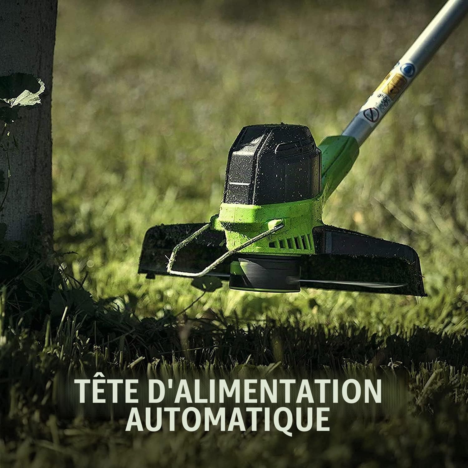Greenworks Coupe-bordures sans fil à batterie G40LT avec 3 bobines double-fil (Li-Ion 40 V tête de moteur tournante et inclinable entraînement en aluminium sans batterie ni chargeur)