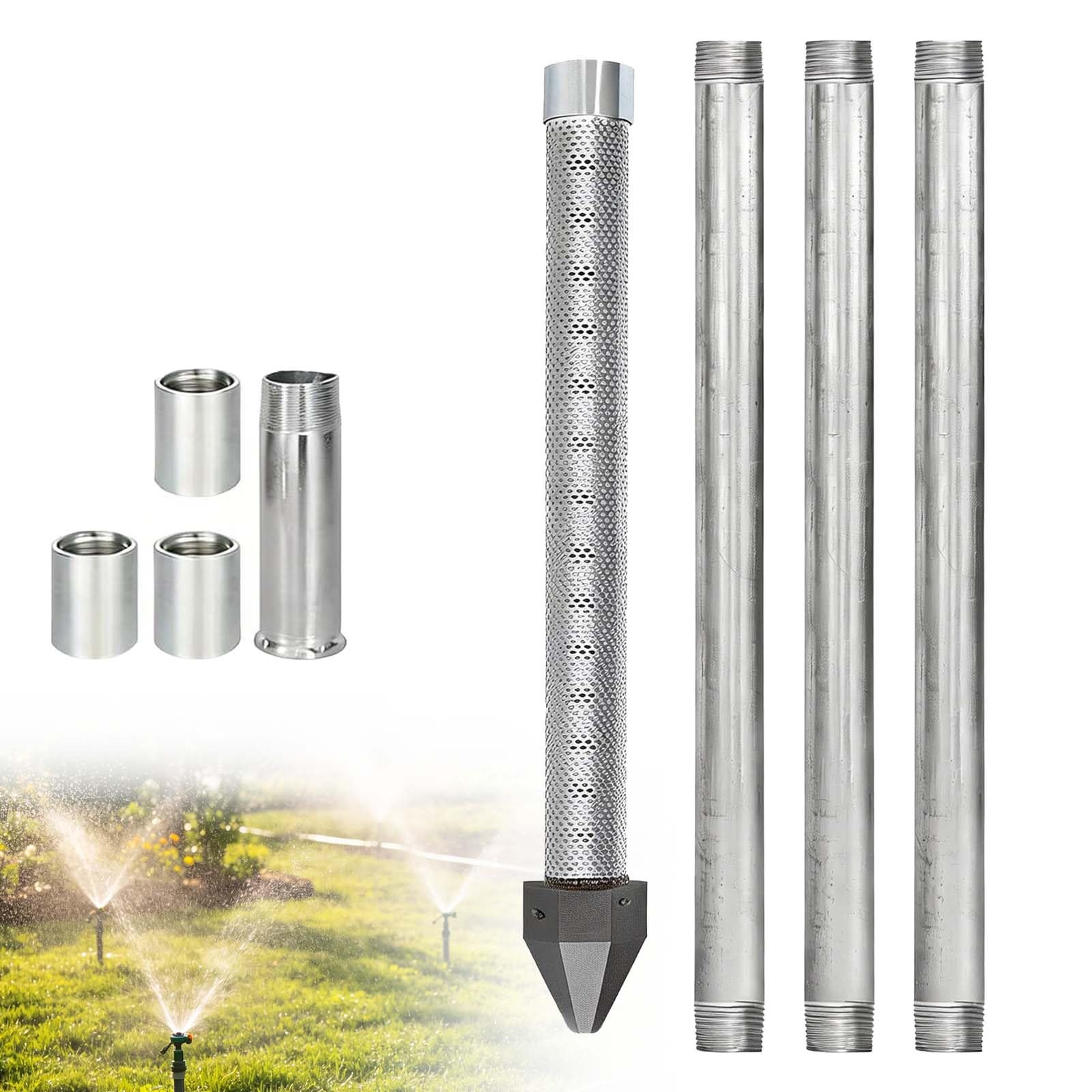 Kit De Perforación De Pozos De Are-na, Pozo De Acero Inoxidable De 1-1/4" con Malla De 60, Tubería De 36 Pulgadas De Longitud, Pozo Poco Profundo De Alta Resistencia(1+3 Pipes–4m (13ft))