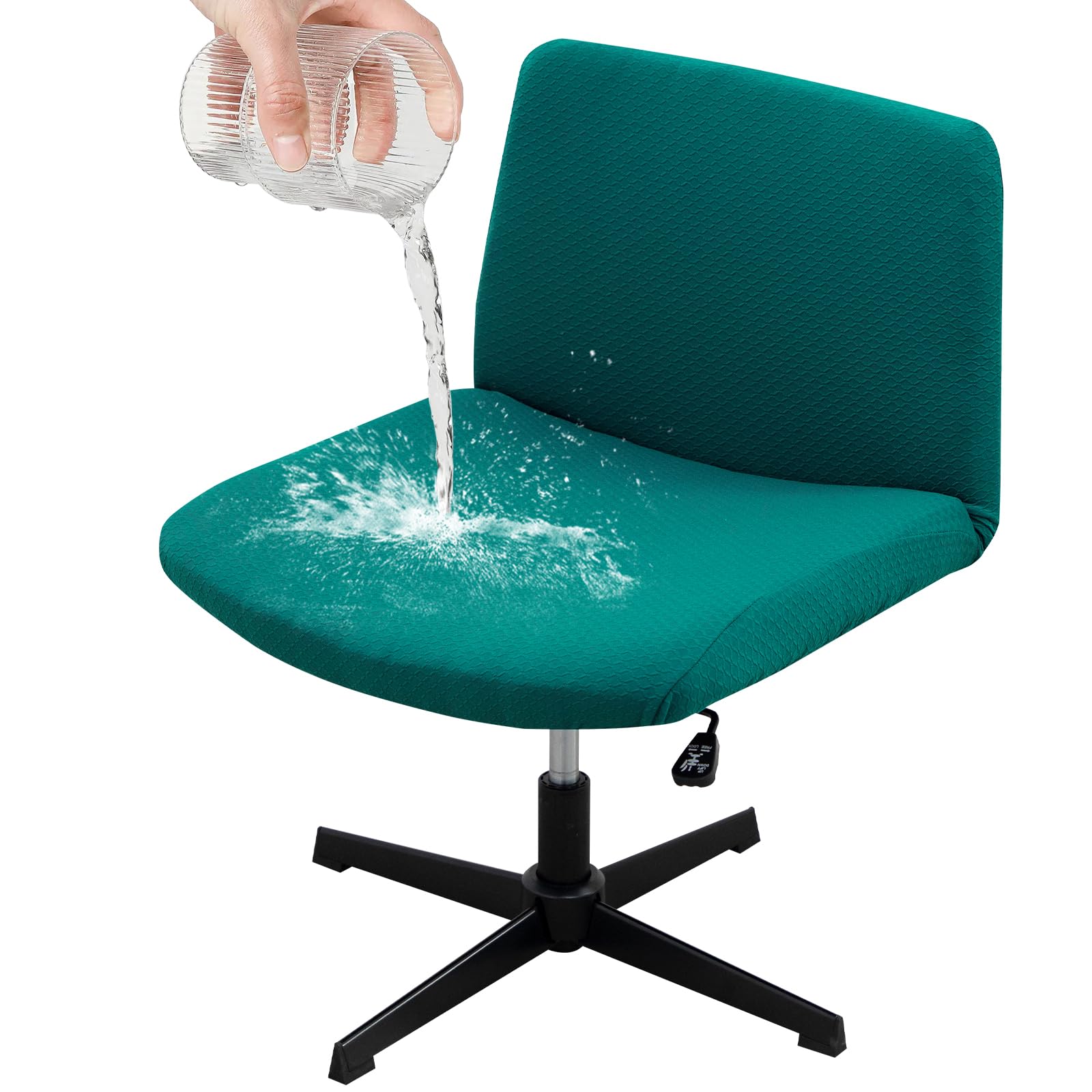 Armless Office Desk Chair Slipcover No Wheels Chair Cover, 310 GSM Jacquard Stretch Chairs Cover, Waterproof Removable Furniture Protector Chair Seat Cover for Vanity Computer Task Chair (Green)