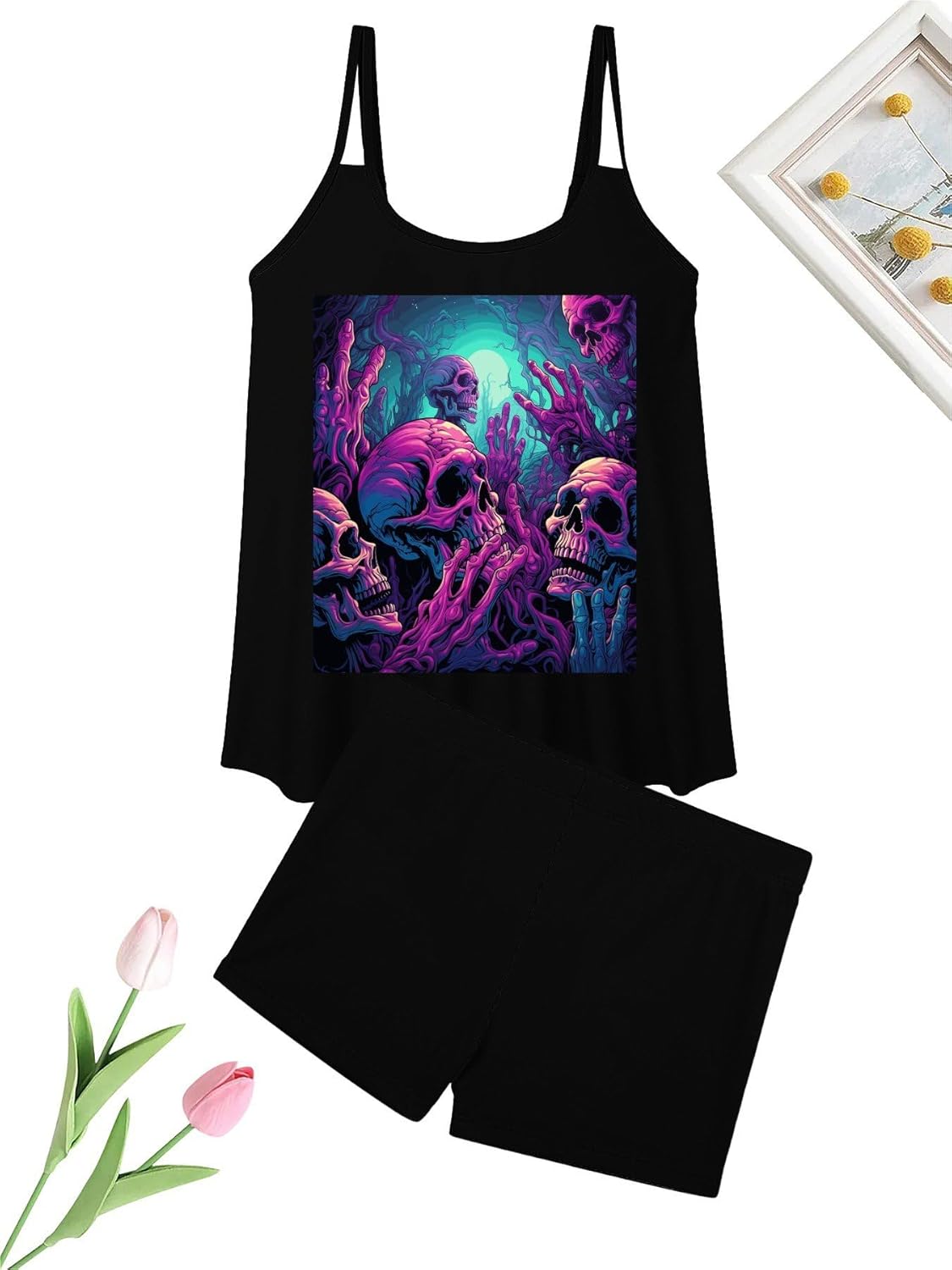Human Hands and Bones Tankini Swimsuits for Women Tummy Control Two Piece Bathing Suits Swim Tops with Boy Shorts