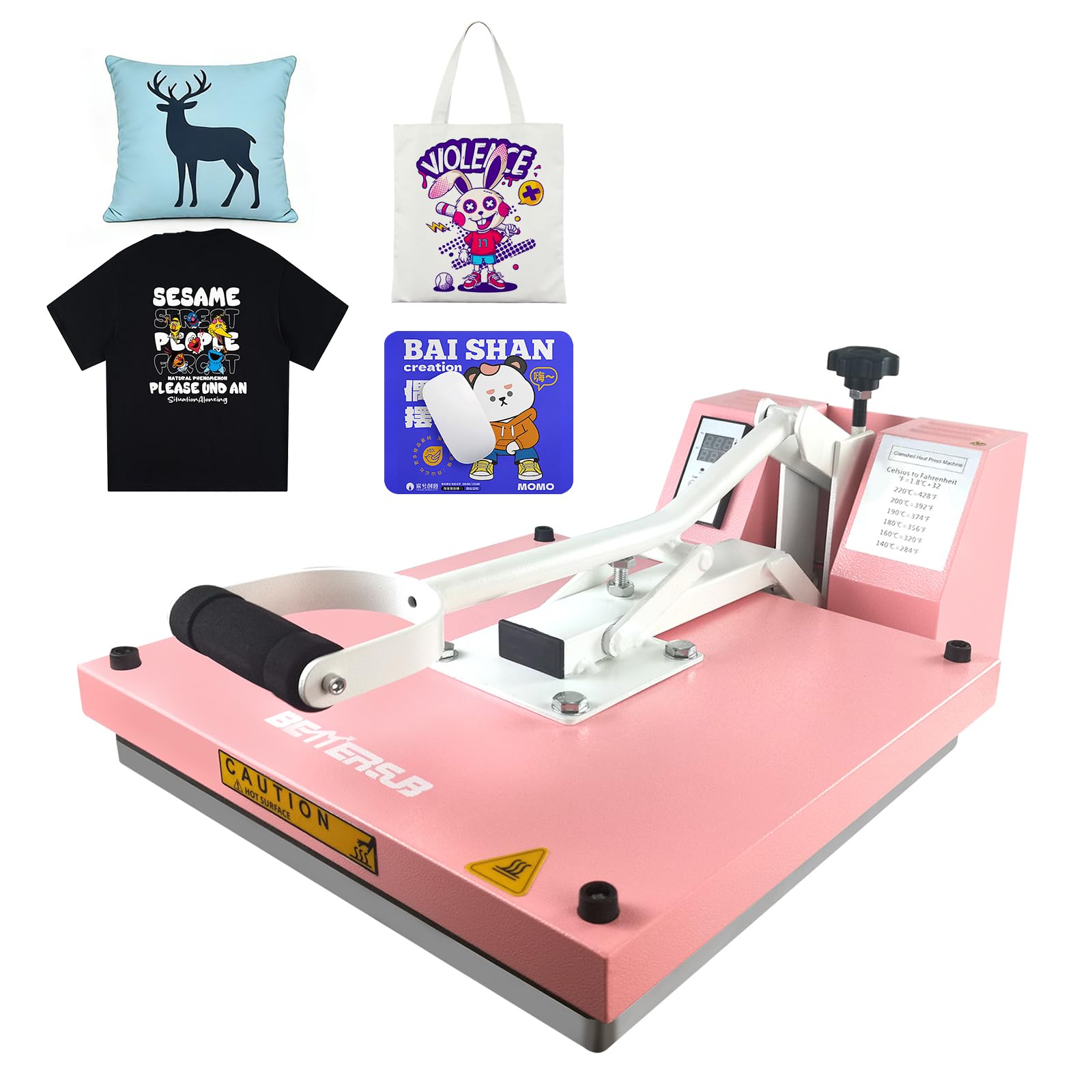 Industrial 15"x15" Clamshell Heat Press Machine for T-Shirts, Sublimation, Vinyl & HTV - Digital Control, Non-Stick Teflon Plate, Safety Features for DIY/Home/Business (Pink)