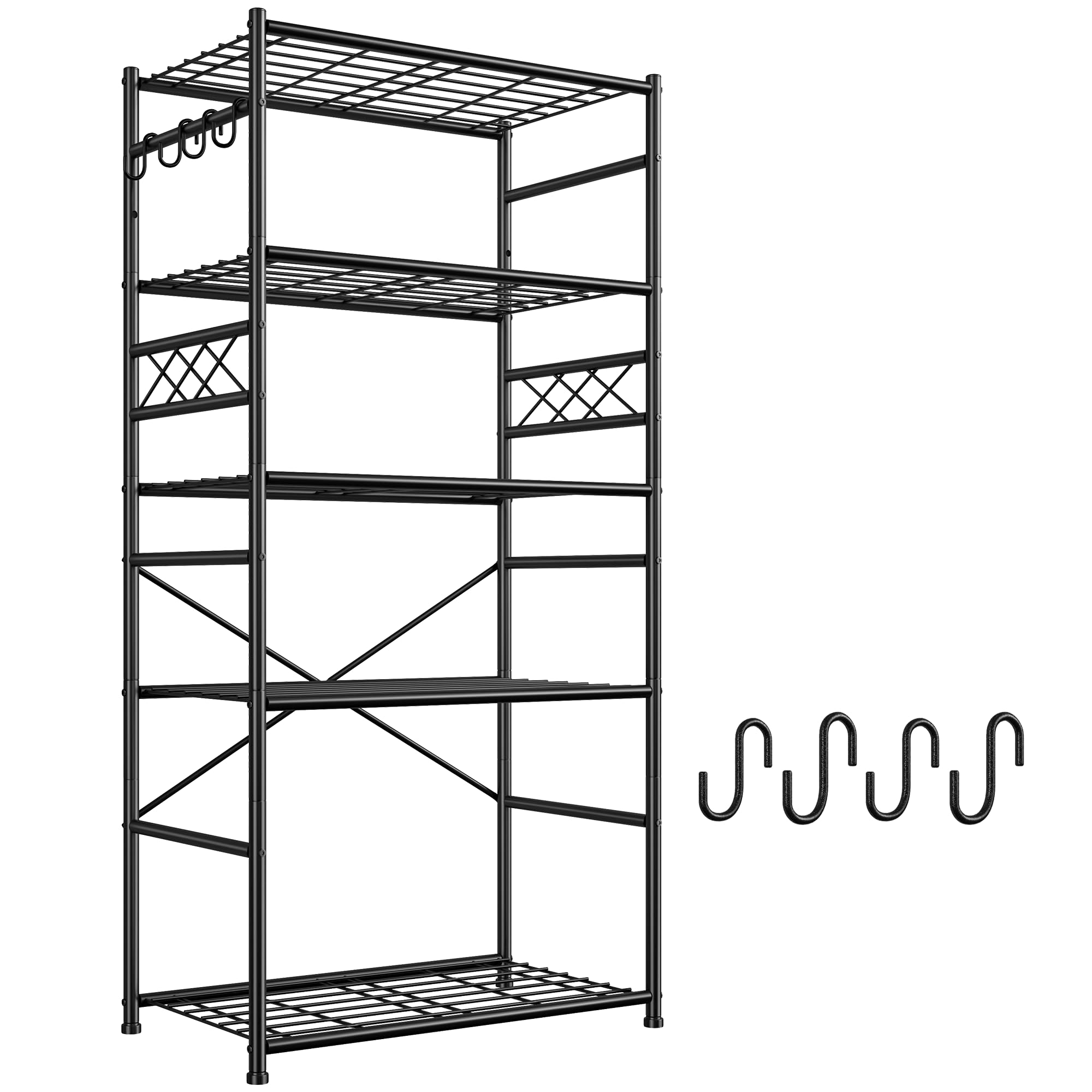 DurayLoly Heavy Duty 5-Tier 500LBS Garage Shelving Unit with Hooks, Black