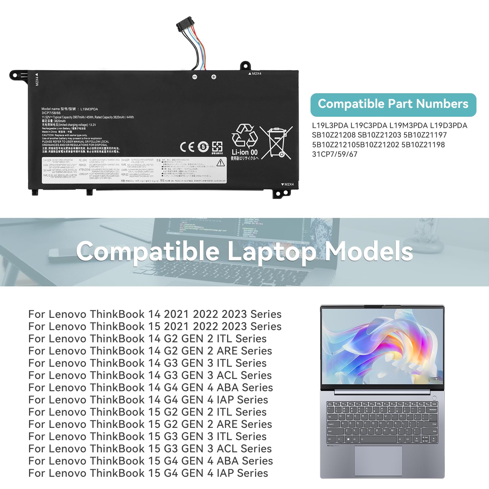 AKKEE L19M3PDA L19C3PDA L19L3PDA L19D3PDA Laptop Battery for Lenovo