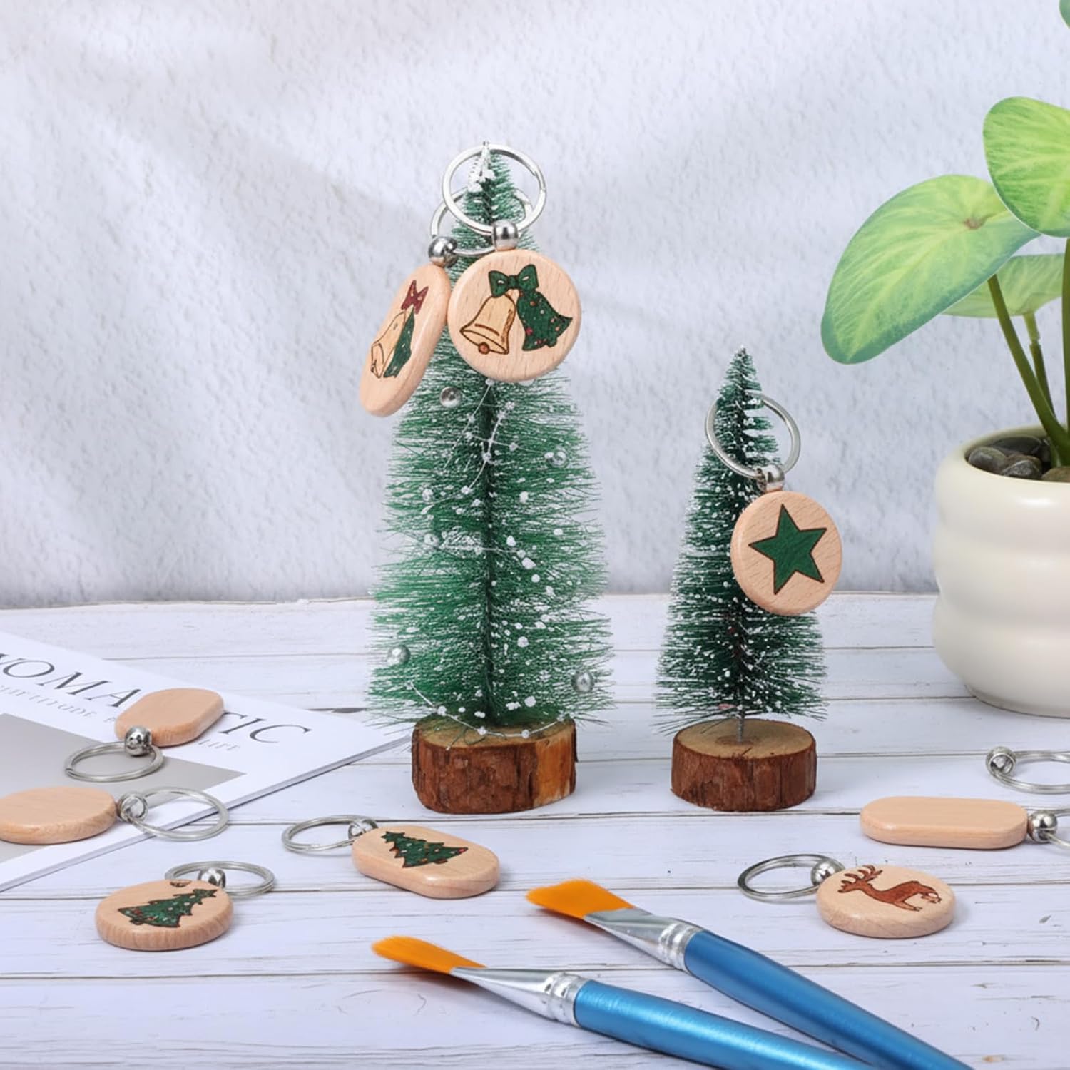 100 PCS Unfinished Wooden Keychain Blanks for Engraving, Wood Engraving Blanks Key Chain, DIY Wooden Key Ring Key Tag - Image 7