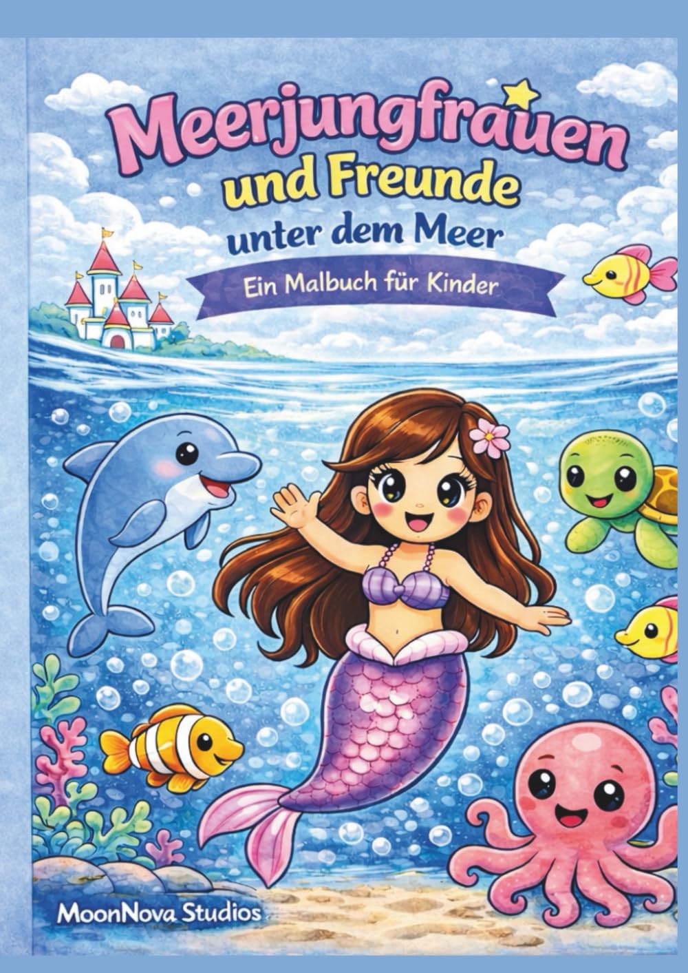 Meerjungfrauen und Freunde unter dem Meer: Ein Malbuch für Kinder – Niedliche Meeresbewohner, einfache Motive und magischer Unterwasser-Spaß für Kinder von 3–8 Jahren