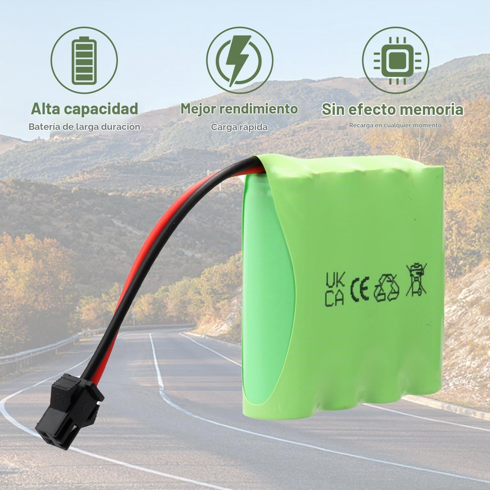 Paquete de 2 baterías Recargables NiMH RC de 4,8 V y 2400 mAh con Conector SM 2P, aptas para Coches de radiocontrol, vehículos de Juguete eléctricos, Camiones a Control Remoto