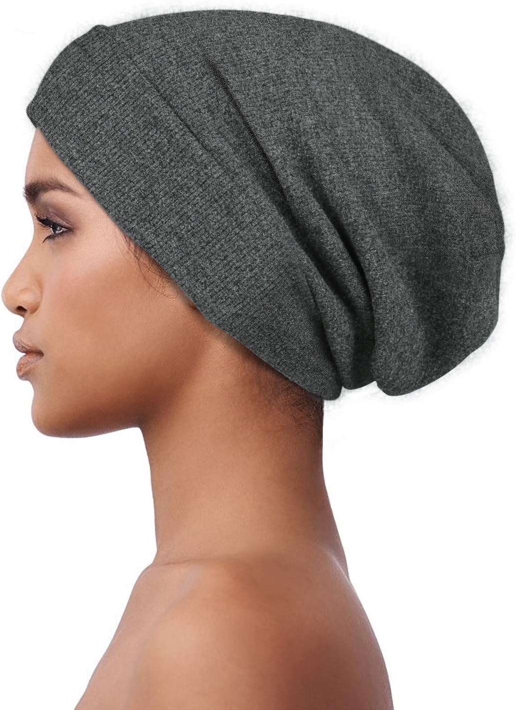 Satin Lined Skull Cap Slouchy Beanie Warm Knit Hat for Locs, Curls - Image 4