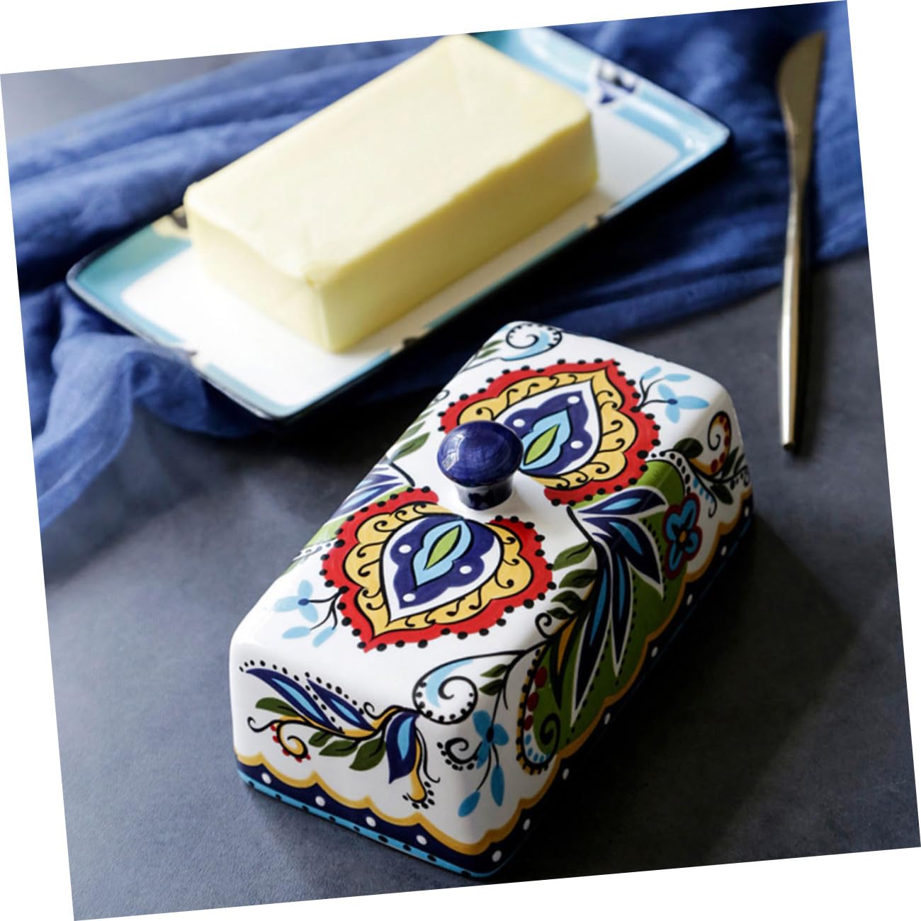 Ipetboom 1 Stück Keramik Butterdose mit Deckel für Dessert und Snacks für Haushalt und Gastronomie