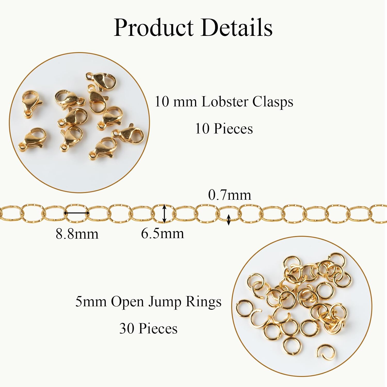 16.4 Feet Gold Stainless Steel Bulk Chain for Jewelry Making Thin Embossed Oval Jewelry Chain Supplies