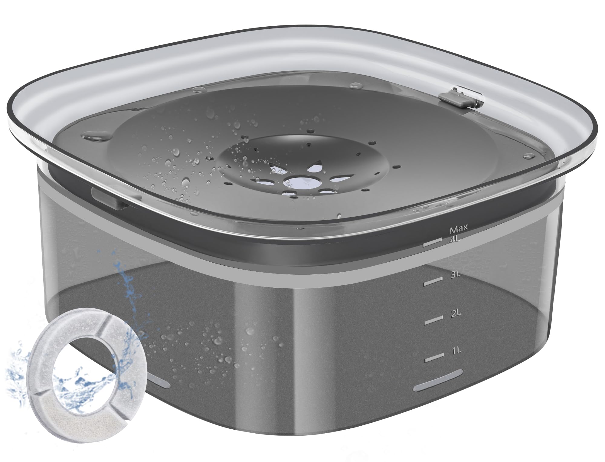 4L Dog Water Bowl, Super Large Capacity Dog Bowl with Carbon Filter, Anti-Choking No Spill Water Bowl with Slow Water Feeder, Vehicle Carried Travel Water Bowl for Lager Dog, Multi-pet Family