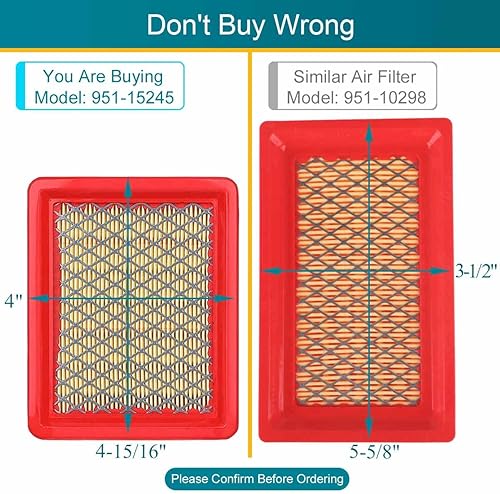 Miniatura 5 de Paquete de 2 filtros de aire 951-15245 para cortacésped de motor Cub Cadet MTD de 159 cc y 196 cc, repuesto para filtro de aire 751-15245