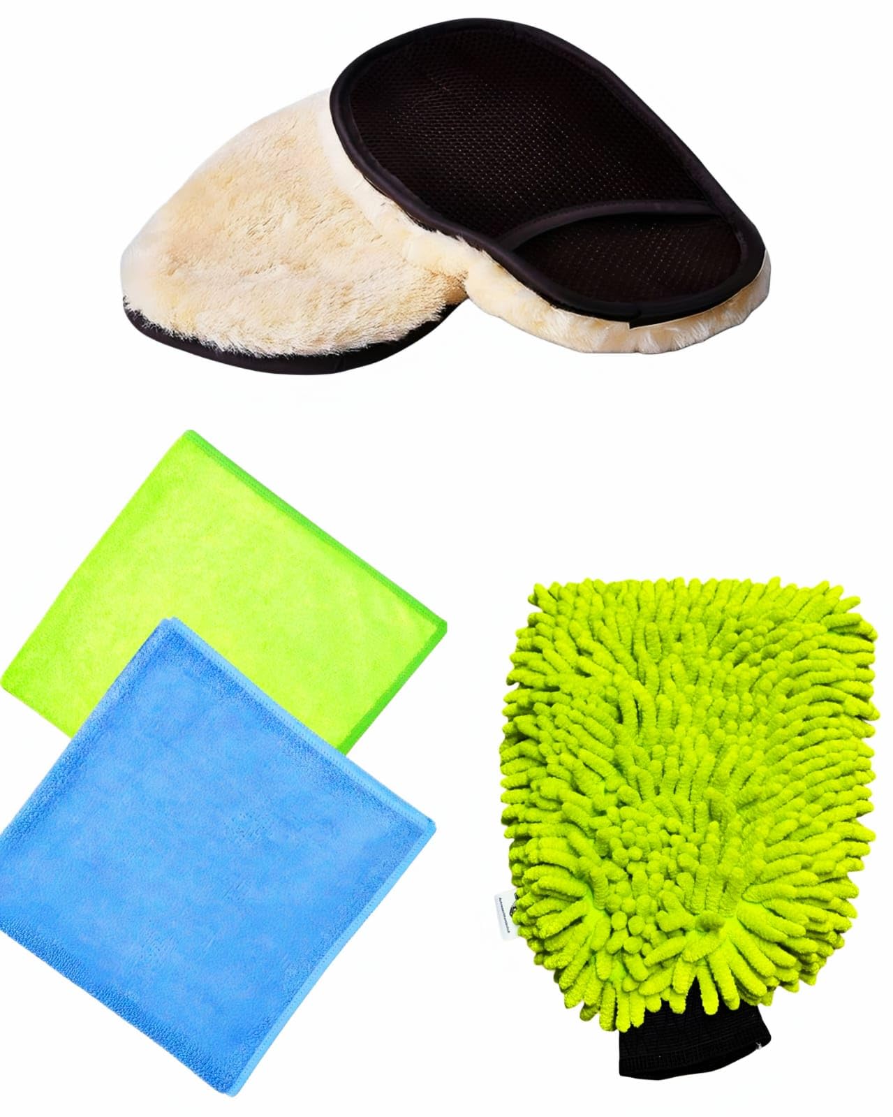 Kyrotech 4’lü Araç Temizlik ve Detay Bakım Seti, 2’li Mikrofiber Bez + Yün Polisaj Eldiveni + Araç Yıkama Eldiveni, Çizmez, İz Bırakmaz, Profesyonel Oto Bakım 2