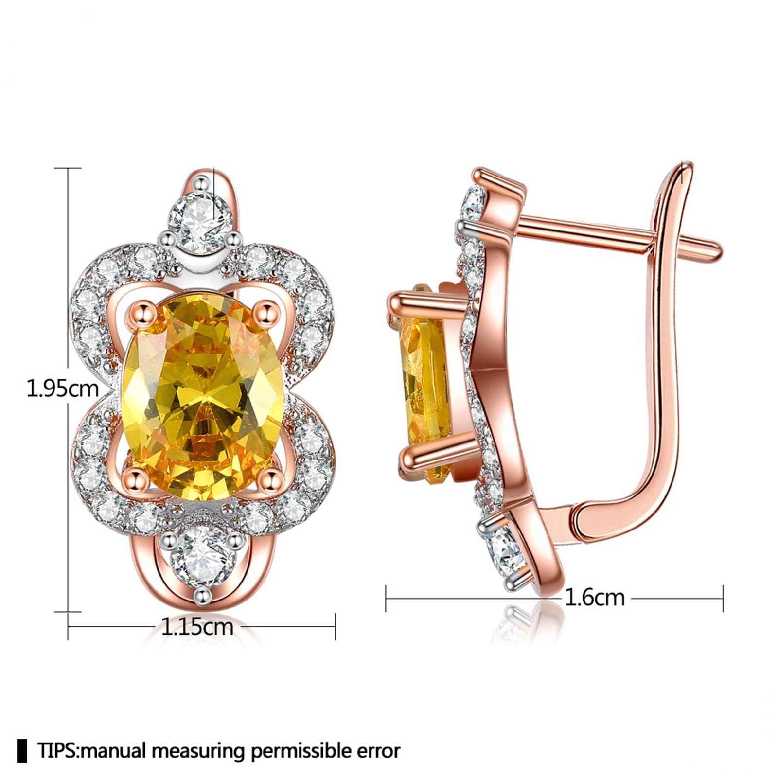 AMDXD Pendientes de mujer de oro rosa de 9 quilates Au375, "8" flores de aro con citrino amarillo, oro rosa de 9 quilates, pendientes de moissanita, sin níquel, joyas de oro real