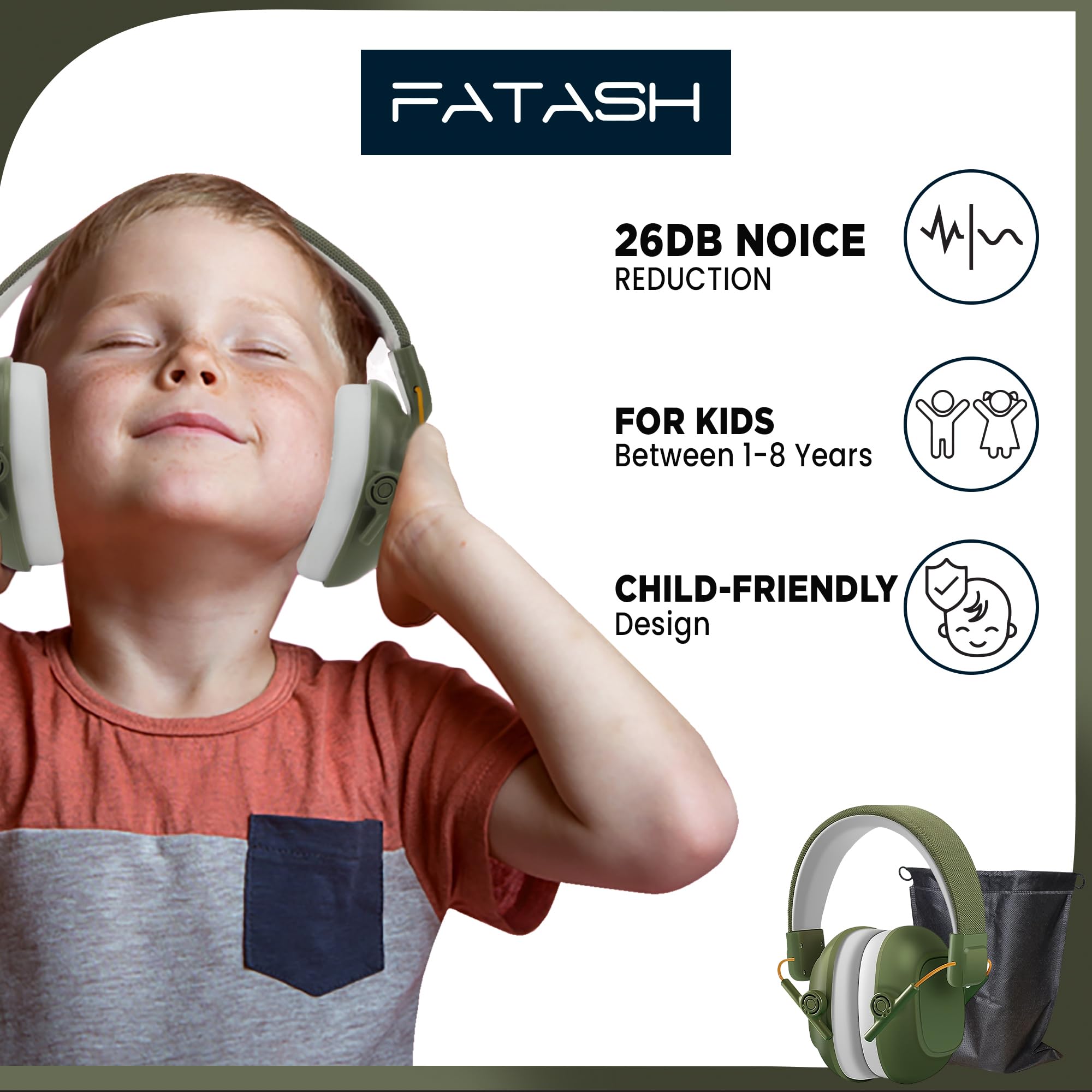 FATASH Kids Noise Cancelling Ear Muffs, Green - Image 2